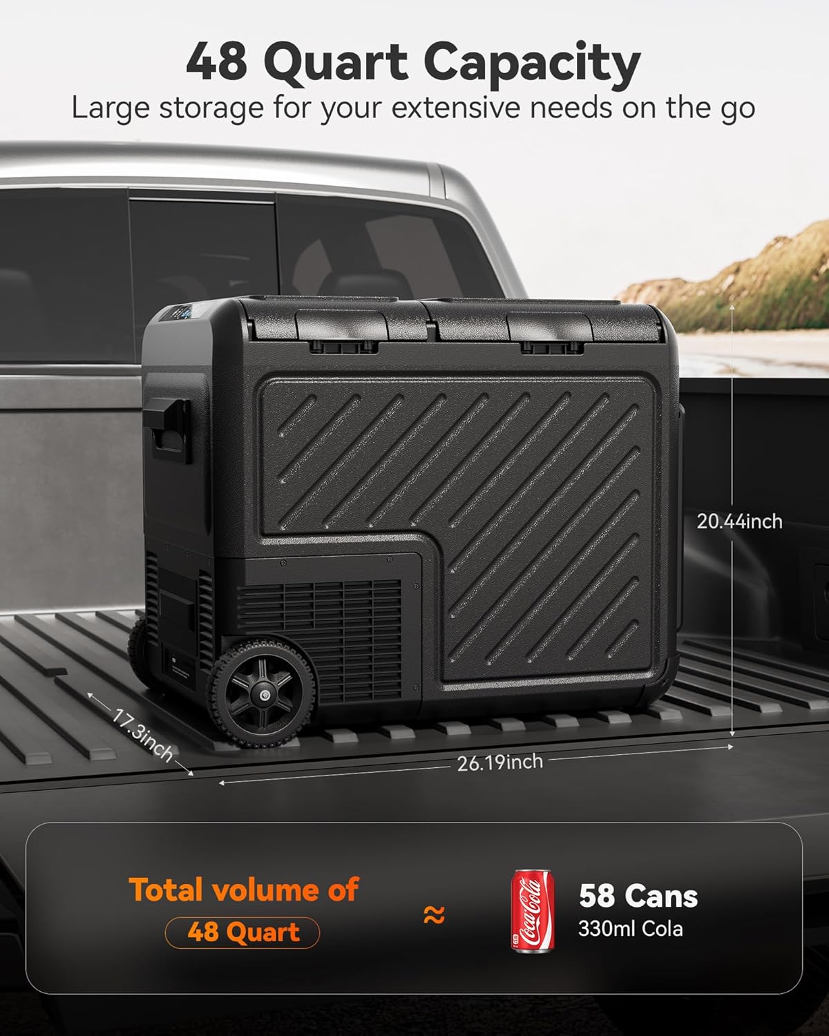 WOLFBOX 12V Car Refrigerator, 48 Quart Dual Zone Car Fridge, Portable Freezer(-8℉~68℉) with 12/24V DC 100/240V AC, APP Control Electric Cooler for Car, RV, Camping, Travel and Home Use