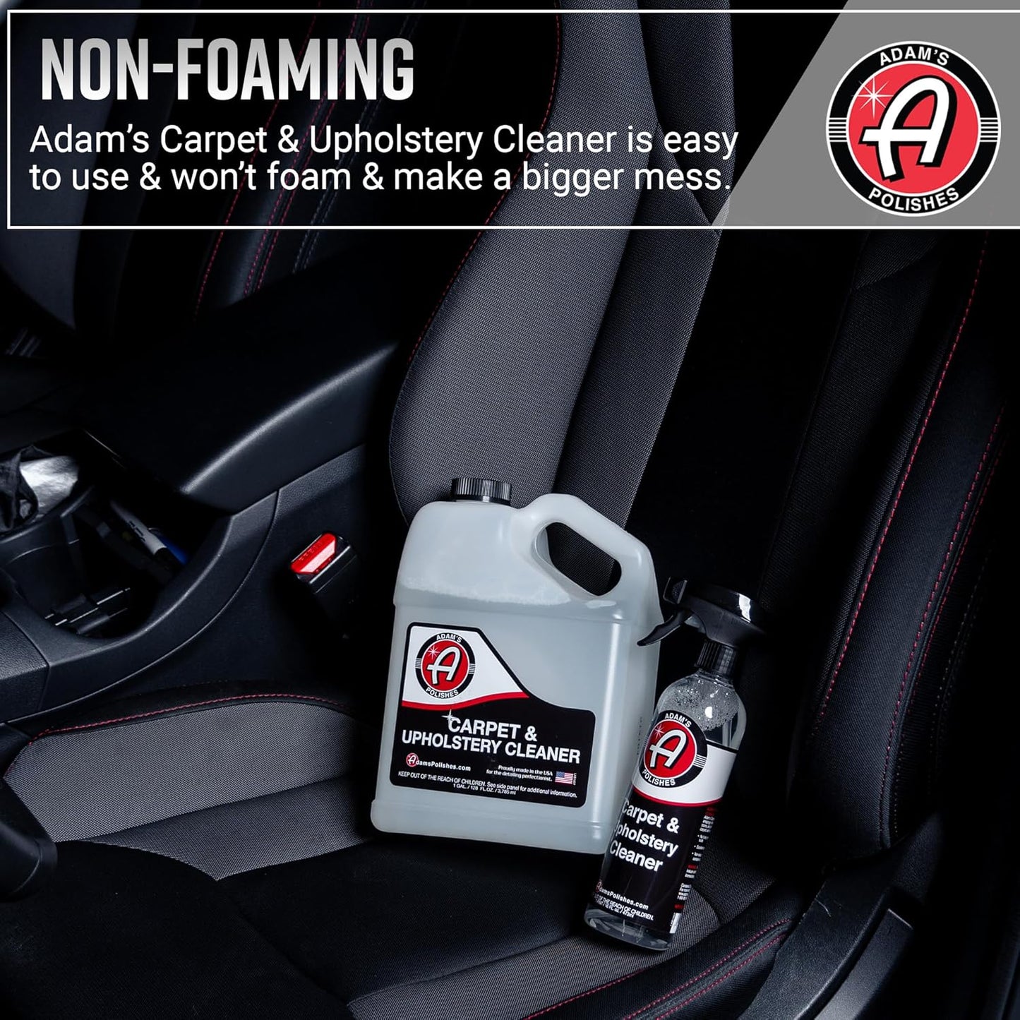 Adam's Polishes Carpet & Upholstery Cleaner - Powerful Carpet Cleaner For Auto Detailing | Cloth, Upholstery & Fabric Car Interior Cleaning Solution | Stain Remover Spray For Car Seat, Floor Mats