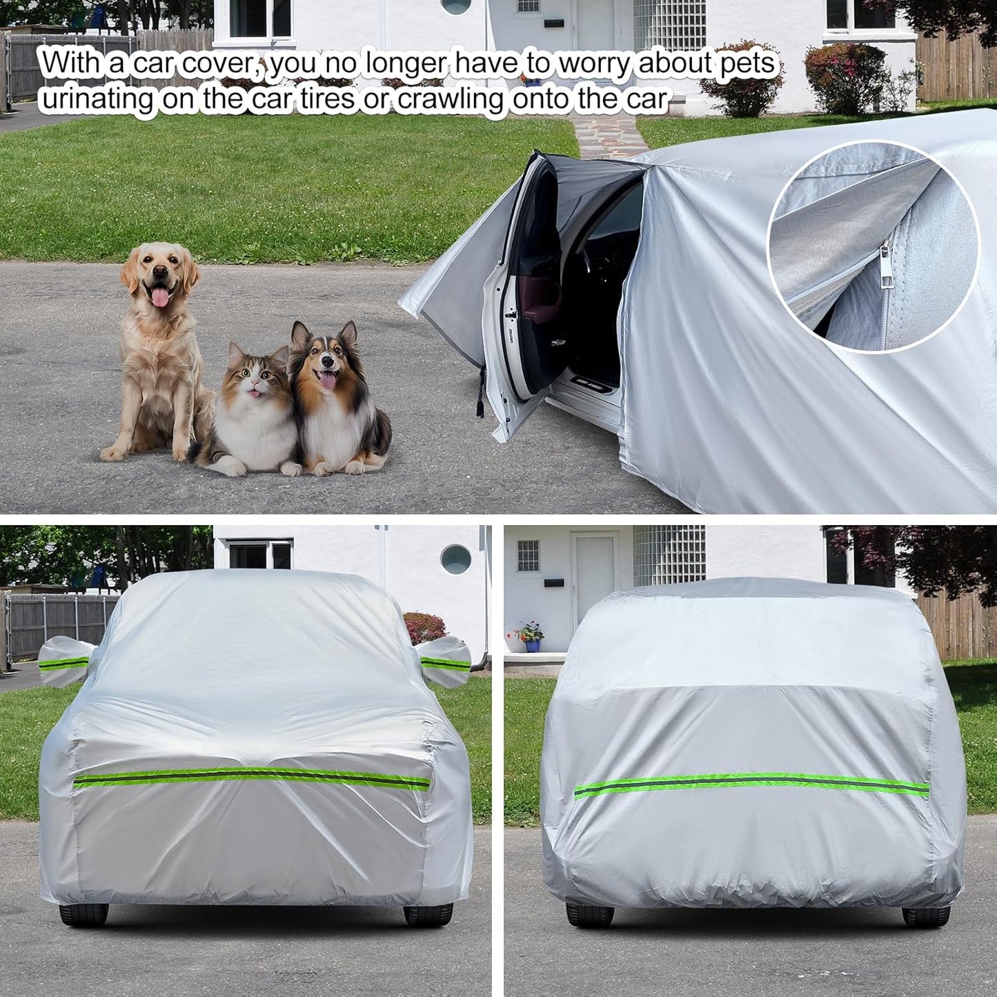 TUCAREST 6-Layers Premium Full Car Cover Hard Shell Zipper Design Waterproof All Weather Weatherproof UV Sun Protection Snow Dust Storm Resistant Outdoor with Straps (Fit for Sedan 188"- 198")