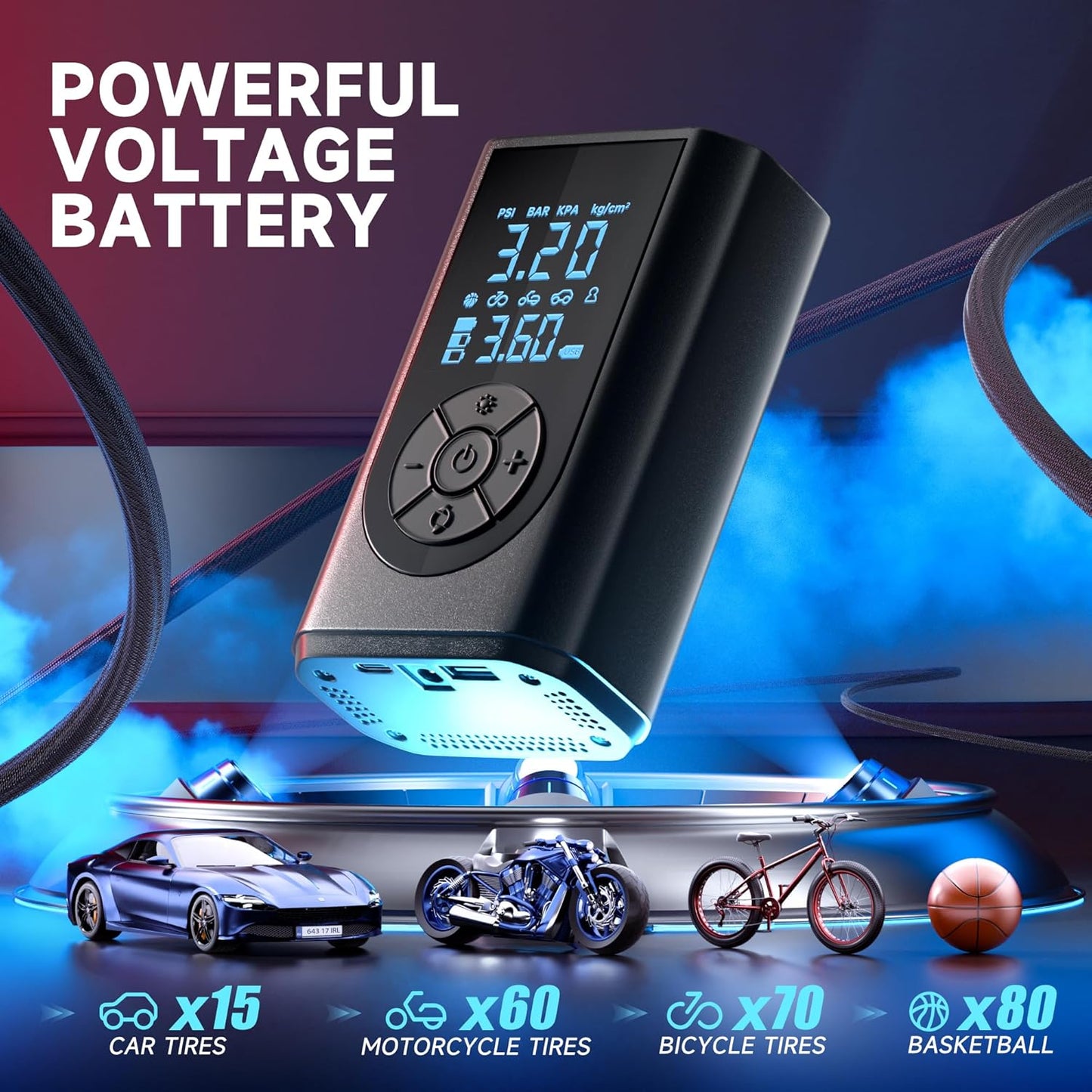 Tire Inflator Portable Air Compressor, 150 PSI Air Pump for Car Tires with Digital Pressure Gauge, LED Light and Auto Shut-Off Function, Portable Air Inflator for Car/Motorcycle/Bike/Balls and More