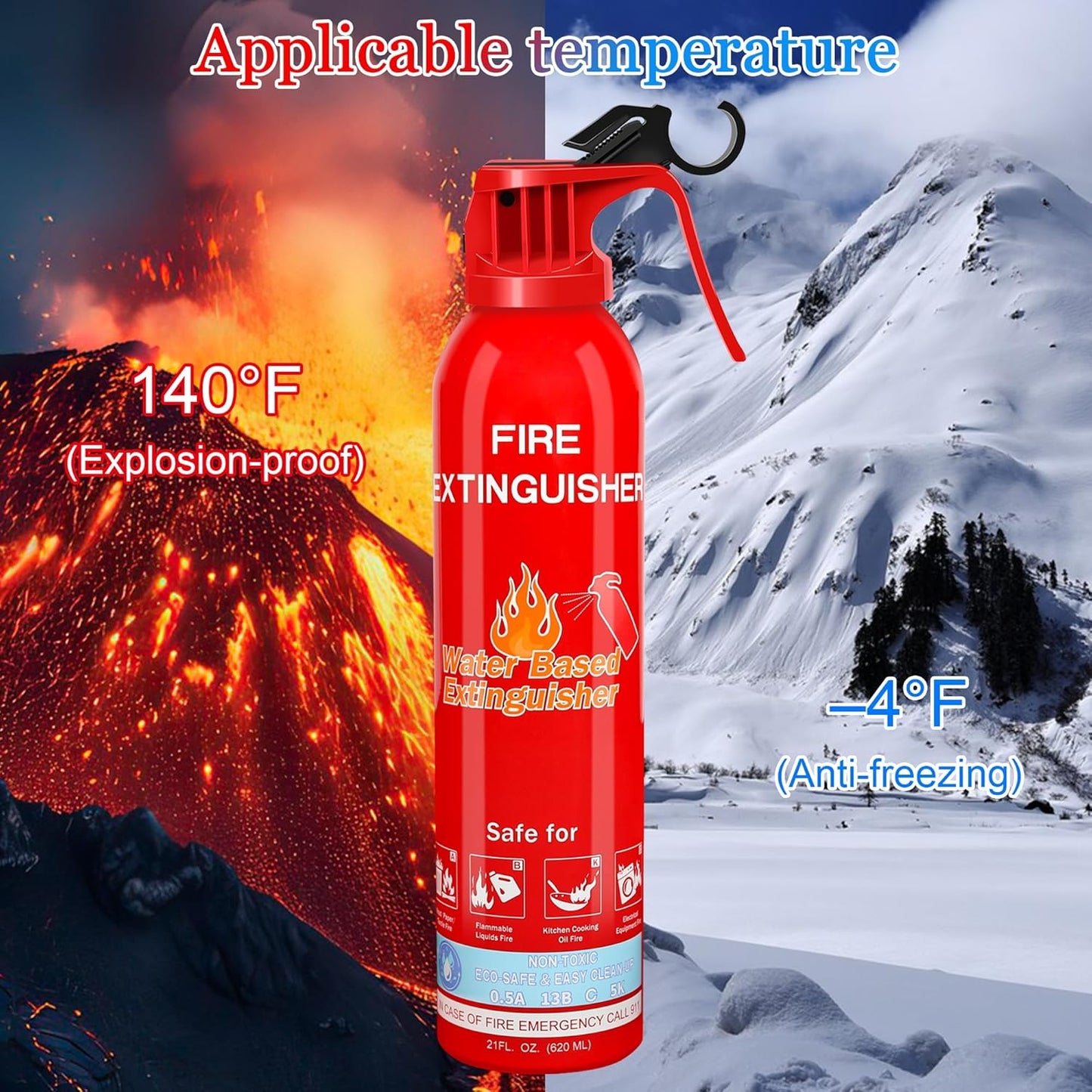 Fire Extinguisher for Home with Mount, 4 Pack Upgraded 8-in-1 Portable Fire Extinguishers For Vehicle Car Boat Marine Kitchen Emergency Supplies, Water-Based Extinguisher For A, B, C, K Fire Types