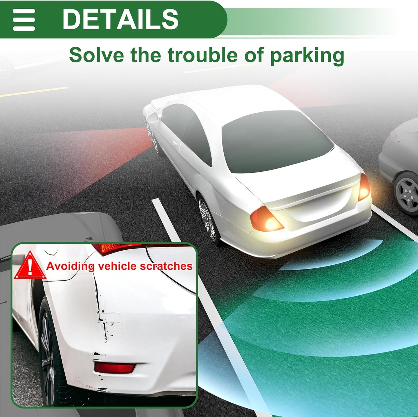 Motoforti Universal Car Auto Vehicle Reverse Backup Radar System Reverse Parking Sensors Alarm Buzzer Reminder Distance Detection Red 8 Parking Sensors