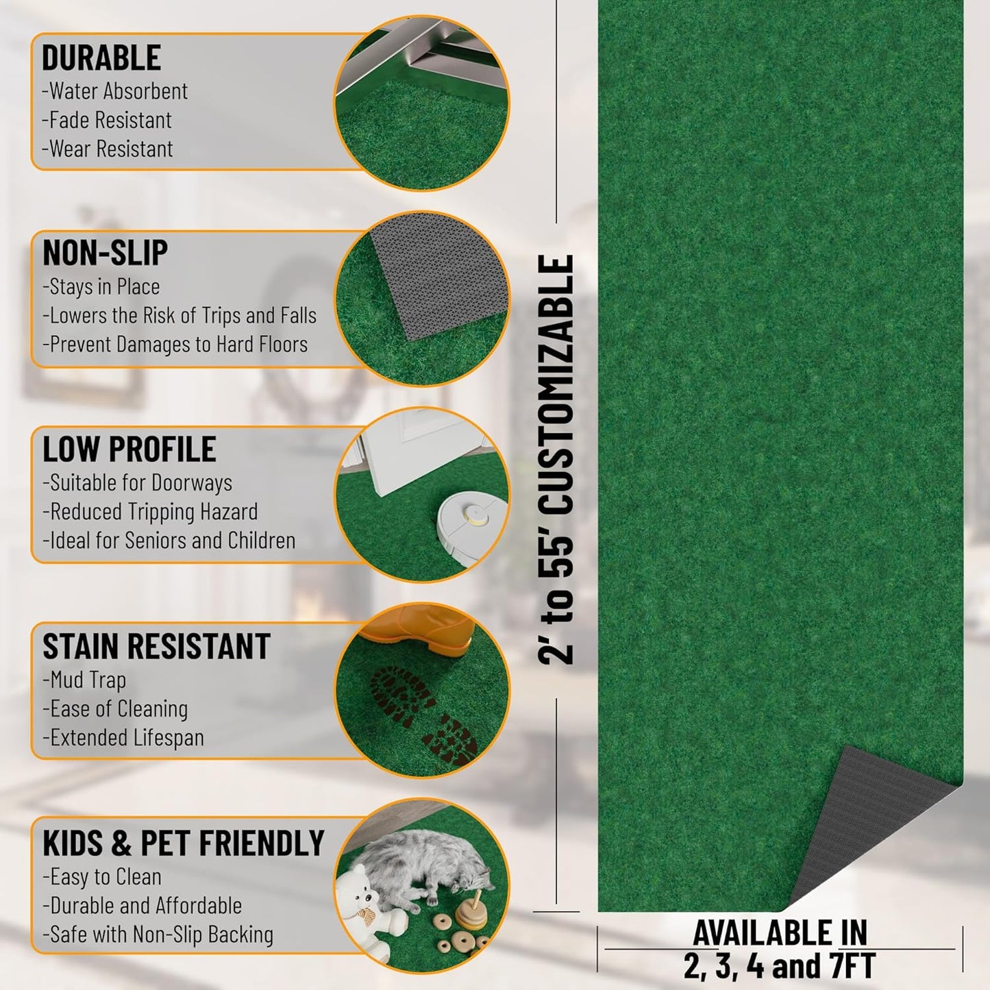 Ottomanson Mud Mat 2' x 2' Entryway Rug - Non-Slip Scraper Doormat for Muddy Paws, Dirt Trapping Indoor/Outdoor Mat for High-Traffic Areas, Kitchen, Garage, Patio, Green