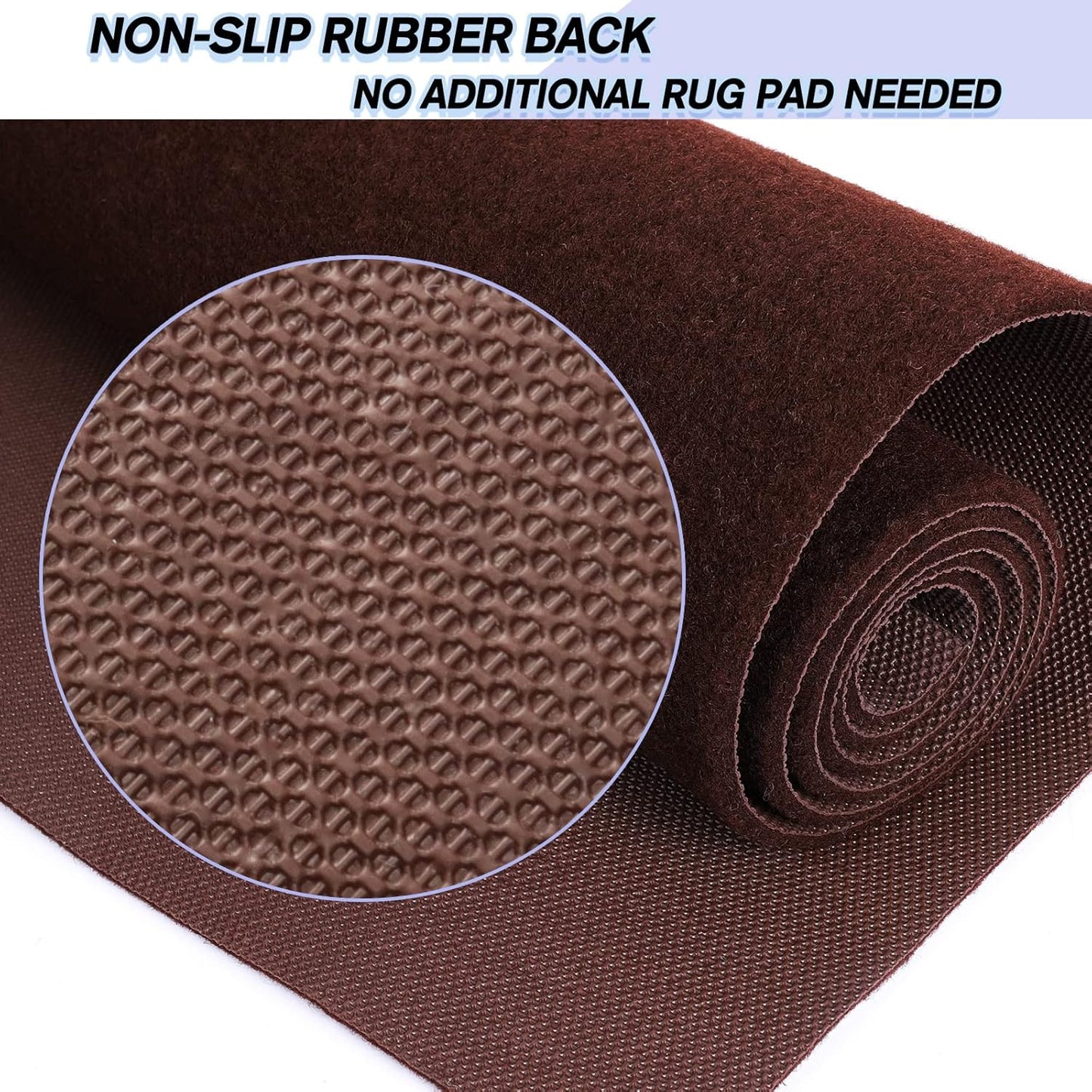 Custom Size Backed Non-Slip Area Rugs Runner, Easy Clean, Waterproof Runner Rugs for Hallway Entryway, Kitchen, Laundry, 3FT x 31FT, Brown