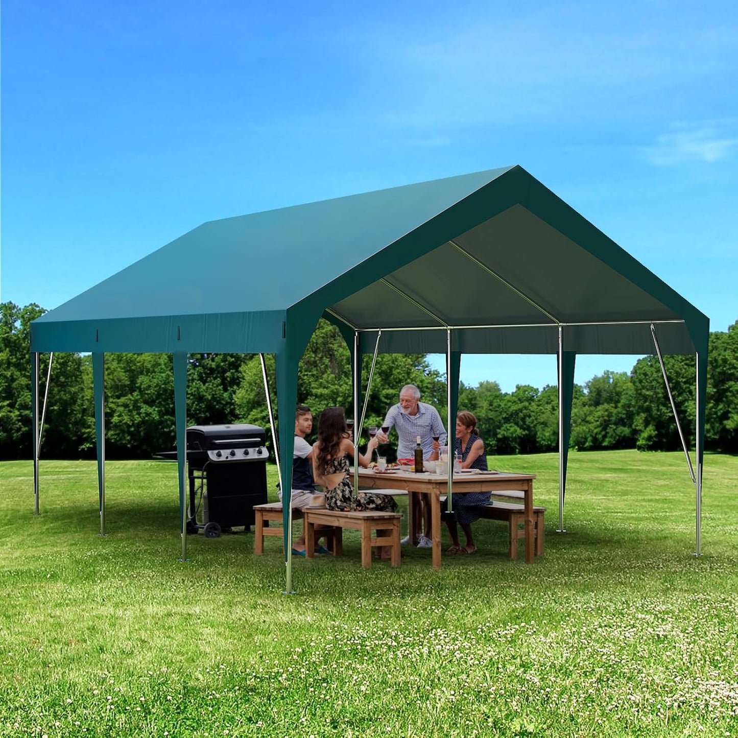 12x20ft Heavy Duty Carport Outdoor Car Canopy UV Resistant Waterproof Party Tent All-Season Portable Garage Gazebo Shelter for Car, Storage Shed (Dark Green)
