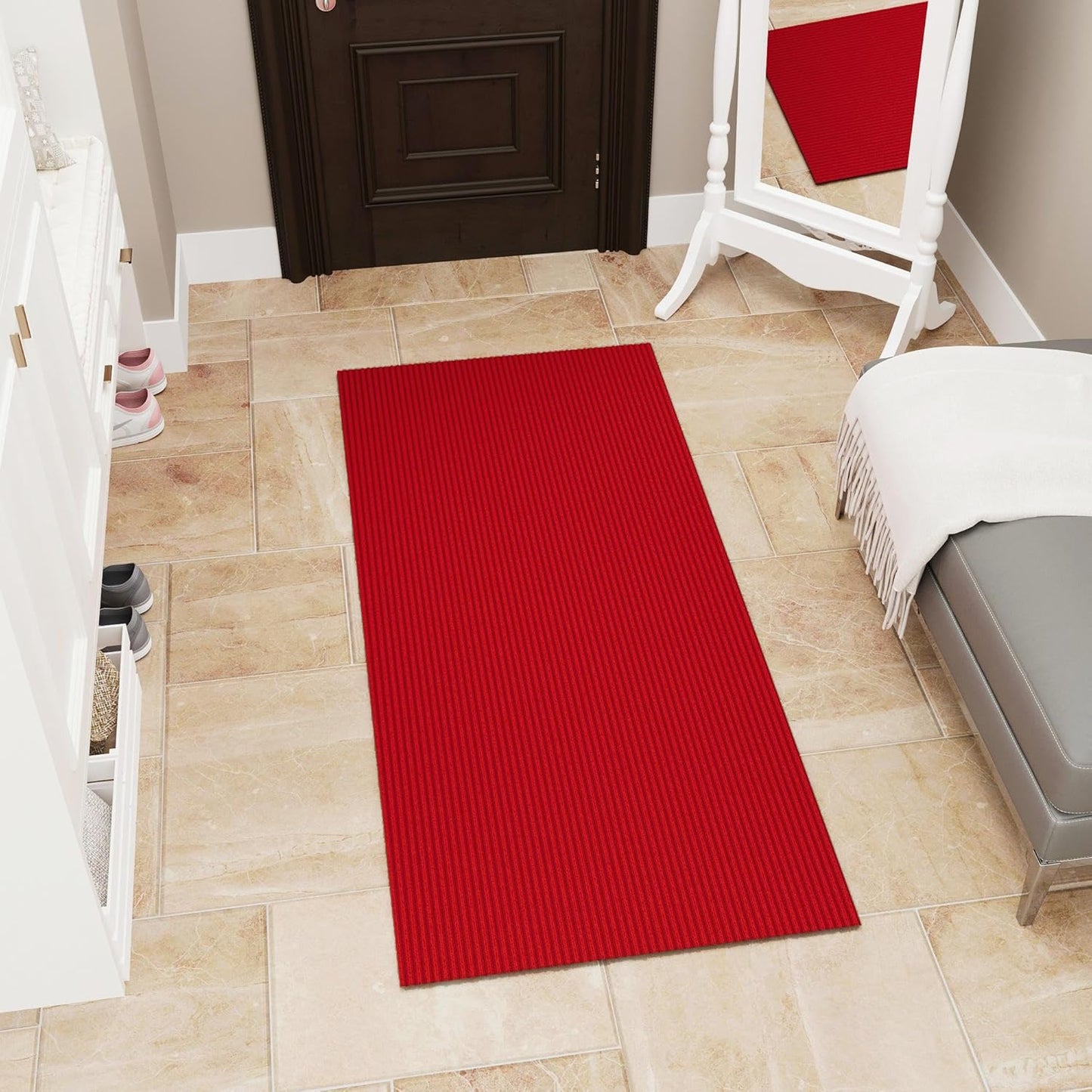 Ottomanson Mud Mat 2' x 3' Entryway Rug - Non-Slip Scraper Doormat for Muddy Paws, Dirt Trapping Indoor/Outdoor Mat for High-Traffic Areas, Kitchen, Garage, Patio, Red