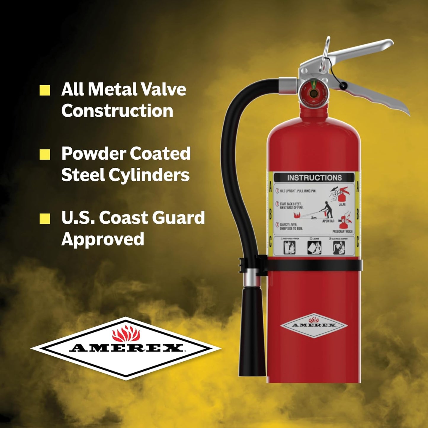 Amerex B500, 5lb ABC Dry Chemical Fire Extinguisher with Aluminum Valve