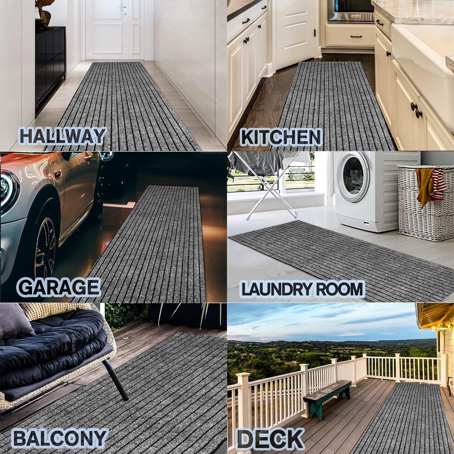 Custom Size Backed Non-Slip Area Rugs Runner, Easy Clean, Waterproof Runner Rugs for Hallway Entryway, Kitchen, Laundry, 4FT x 9FT, Gray Stripe