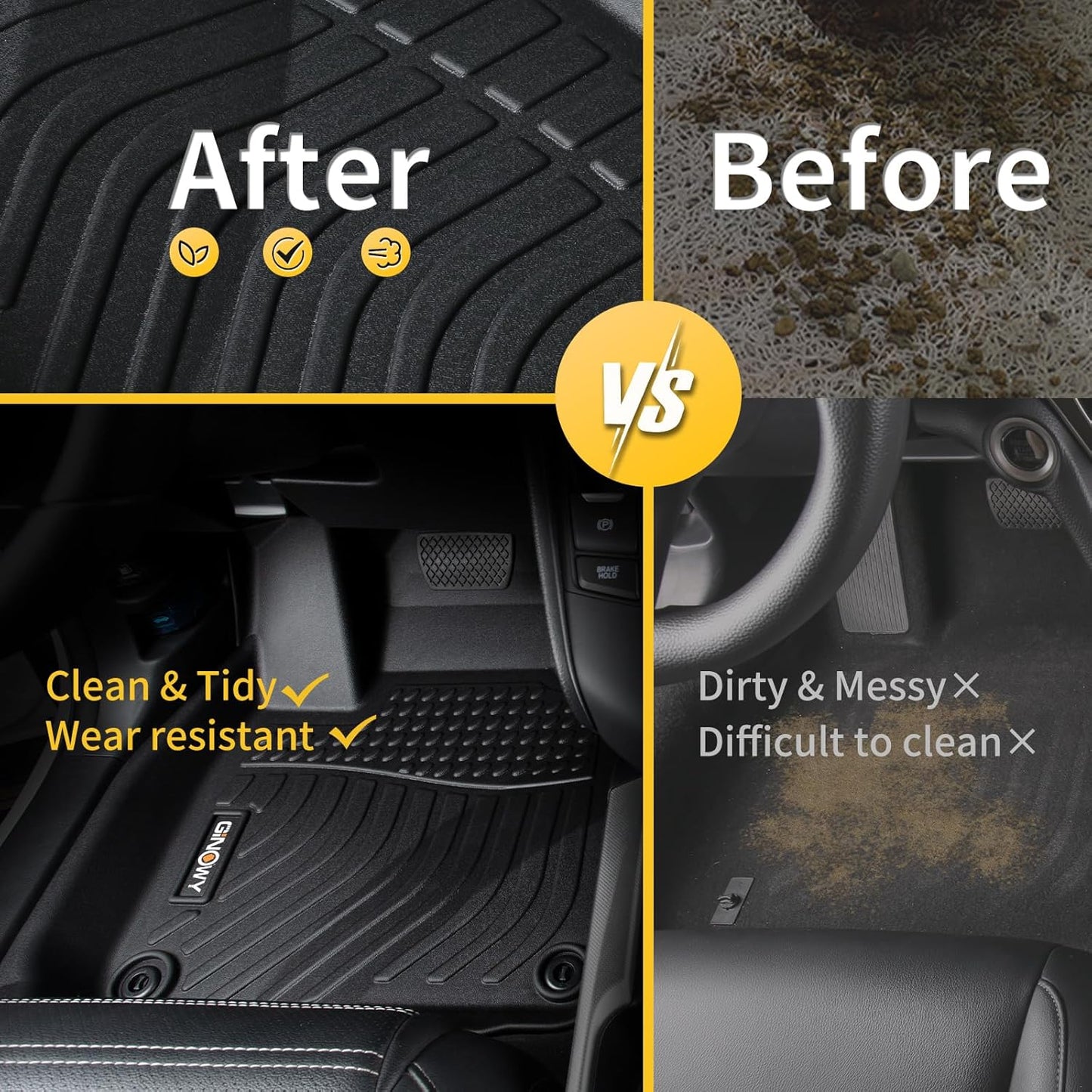 GINOWY-Floor Mats for Buick Enclave 2018-2024, TPE All Weather Mats Enclave with 2nd Row Bucket Seats, Non-Slip Waterproof Winter Enclave Floor Liners Accessories, Black