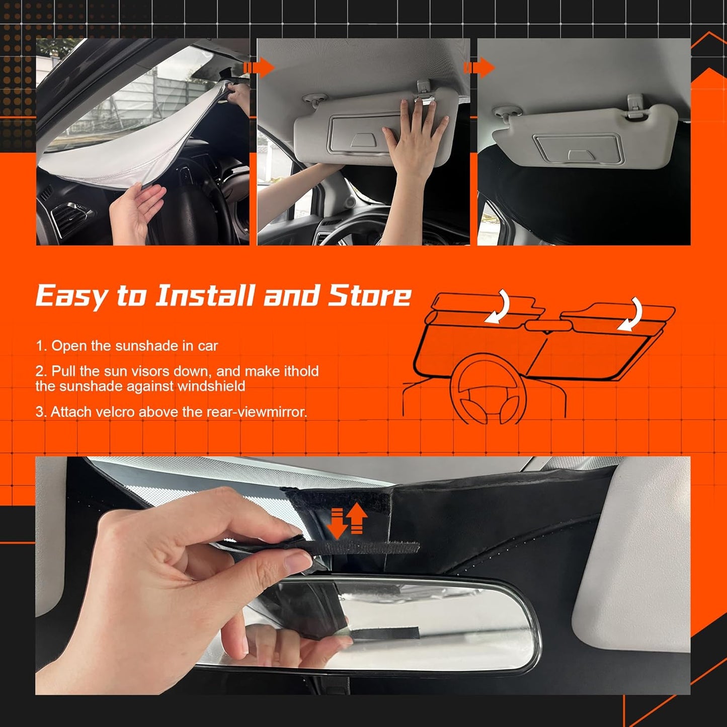Custom Fit Windshield Sun Shade for Kia EV6 2022-2025 - Full Coverage, 210T Reflective Fabric, Double-Layer Design - Blocks 99% UV Rays, Keeps Car Cool, Easy to Install and Store