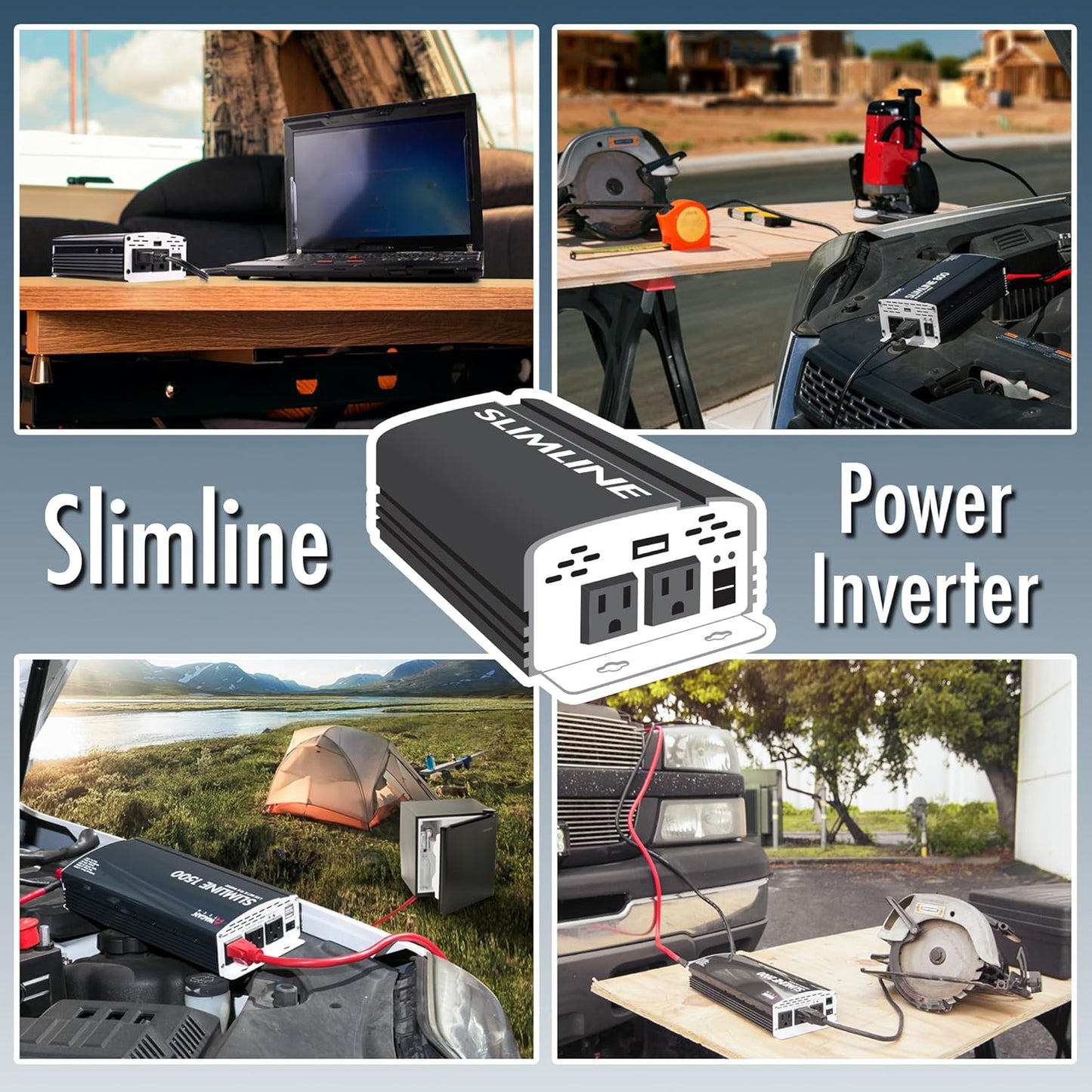 Wagan EL3718 800W Slim Line AC to DC Power Inverter 800W TrueRated Continuous 1600W Surge Power DC 12V to AC 110V Power Inverter with 2 AC Outlets and 2A USB Charging Port