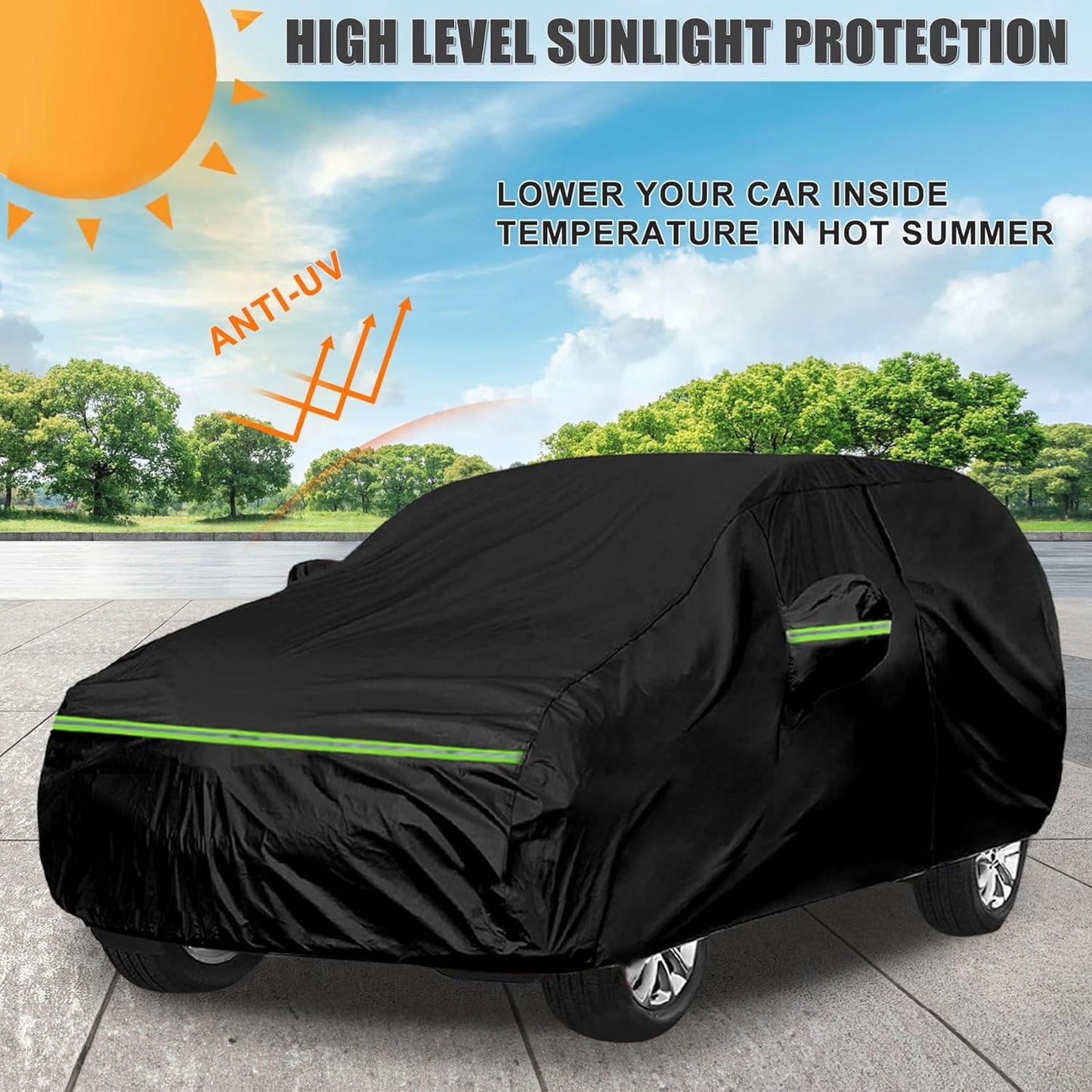 Waterproof Car Cover Compatible with Toyota Sequoia 2001-2025, Black 210T All Weather Inside Cotton Cover with Door Zippers for Snow Rain Dust Outdoor Protection