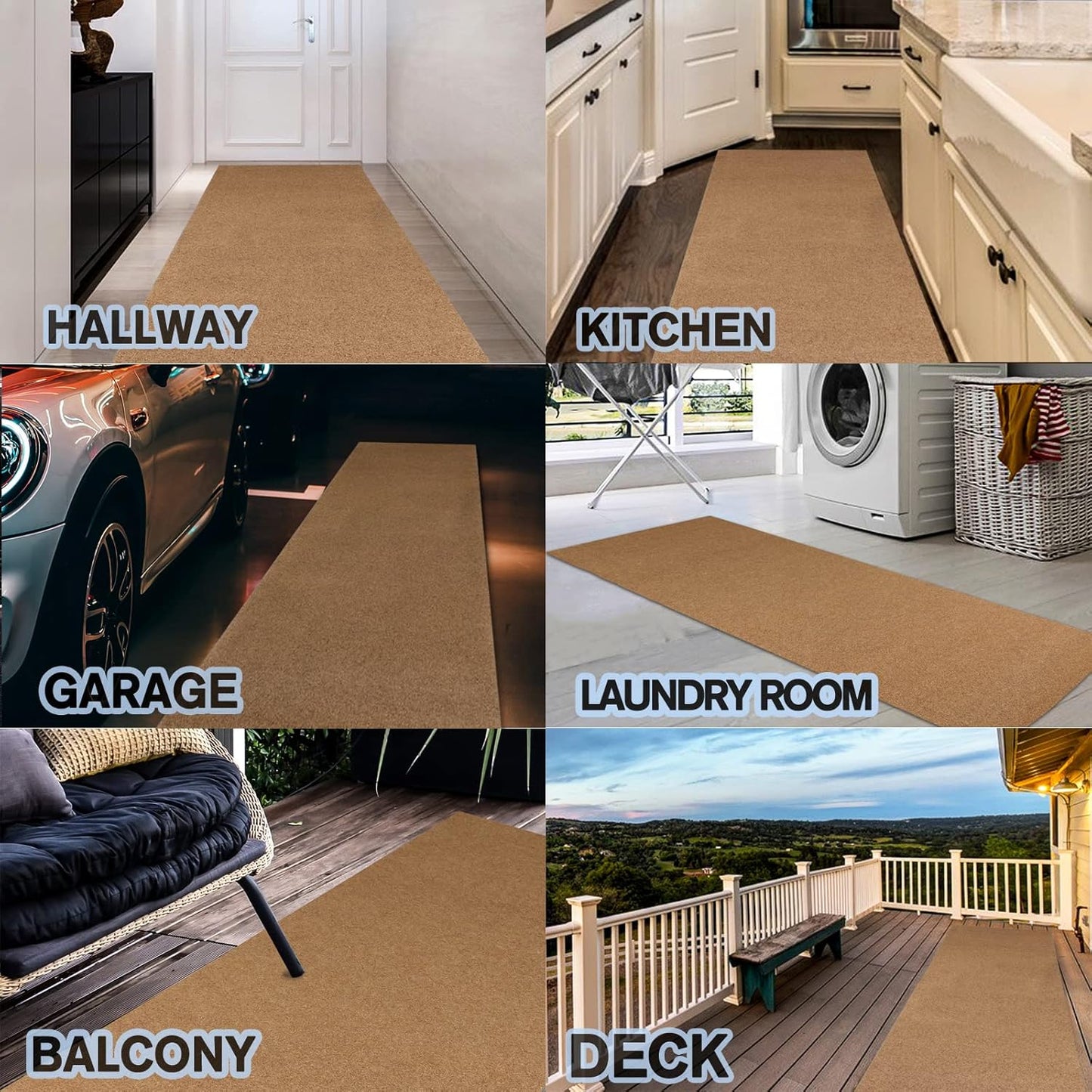 Custom Size Backed Non-Slip Area Rugs Runner, Easy Clean, Waterproof Runner Rugs for Hallway Entryway, Kitchen, Laundry, 2FT x 48FT, Beige