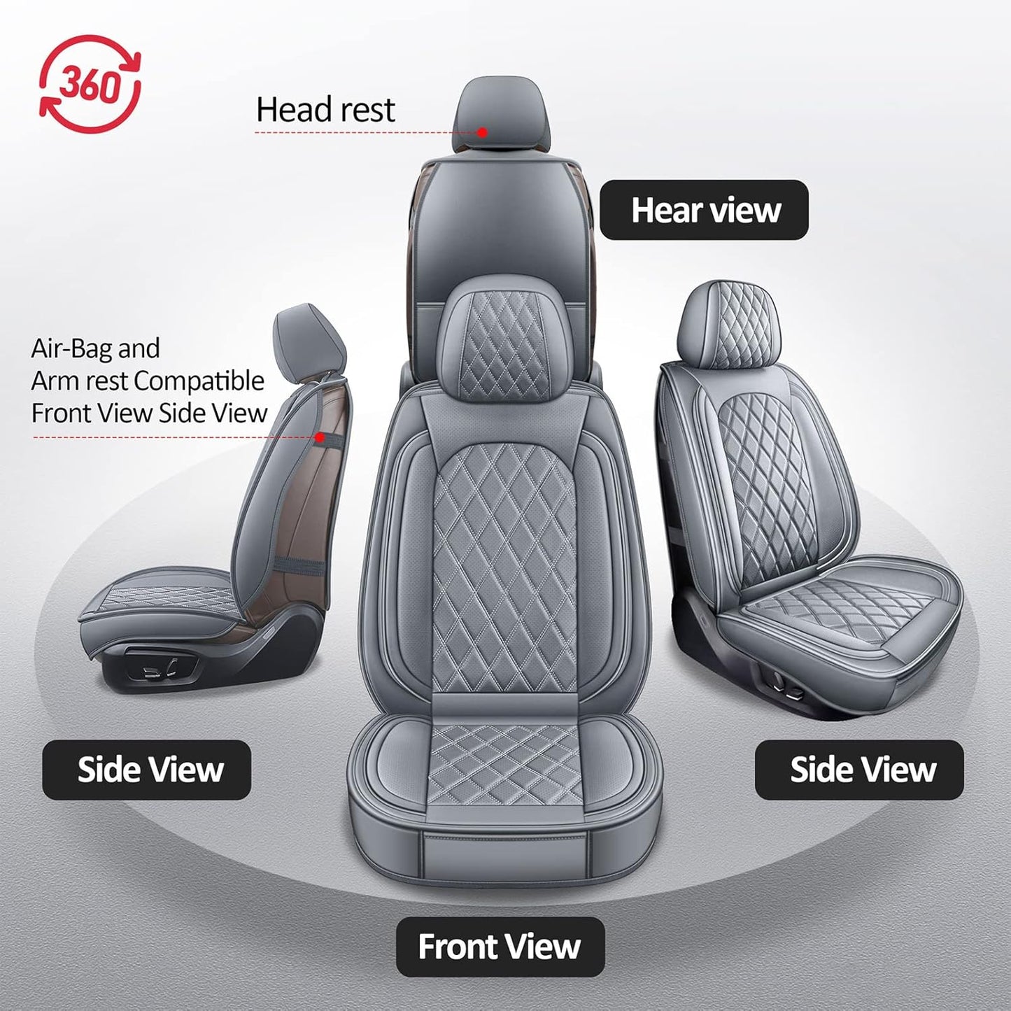 MIROZO 2PCS Ram Seat Cover,Front Seat Covers for Dodge Ram Truck Accessories Compatible with 2009-2025 RAM 1500 2500 3500 Pickup Crew Quad Cab (2PCS Front,Gray)
