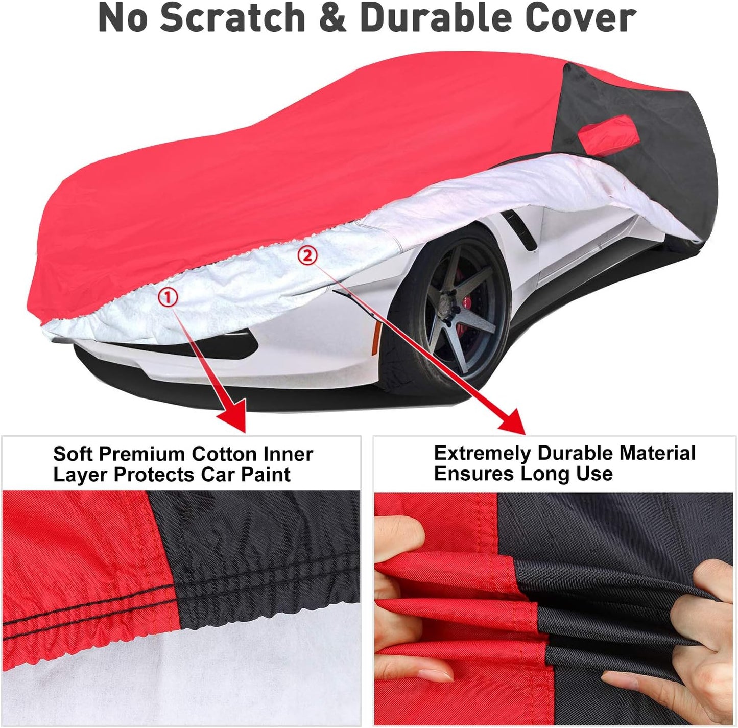 KAKIT Waterproof Car Cover Custom Fit for 2014-2019 C7 Stingray, UV Resistant Fade-Proof Cover for Chevy Corvette, Indoor & Outdoor Use (Red & Black Combo)