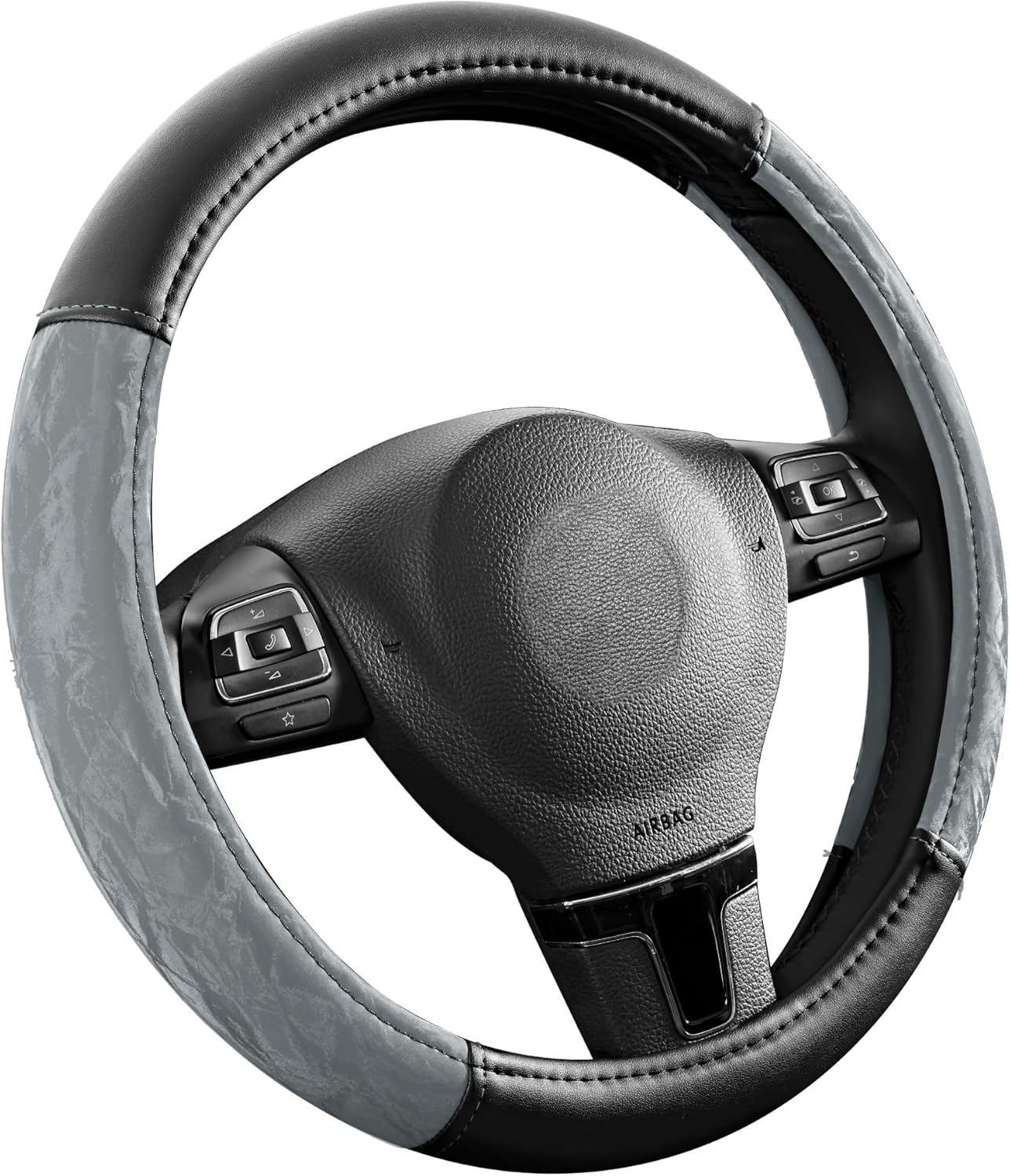 PIC AUTO Steering Wheel Cover, Silk Grain Leather Car Steering Wheel Protector, Comfortable Grip, Universal 14.5-15.5 Inch Anti-Slip Steering Wheels Accessories for Men & Women (Gray)