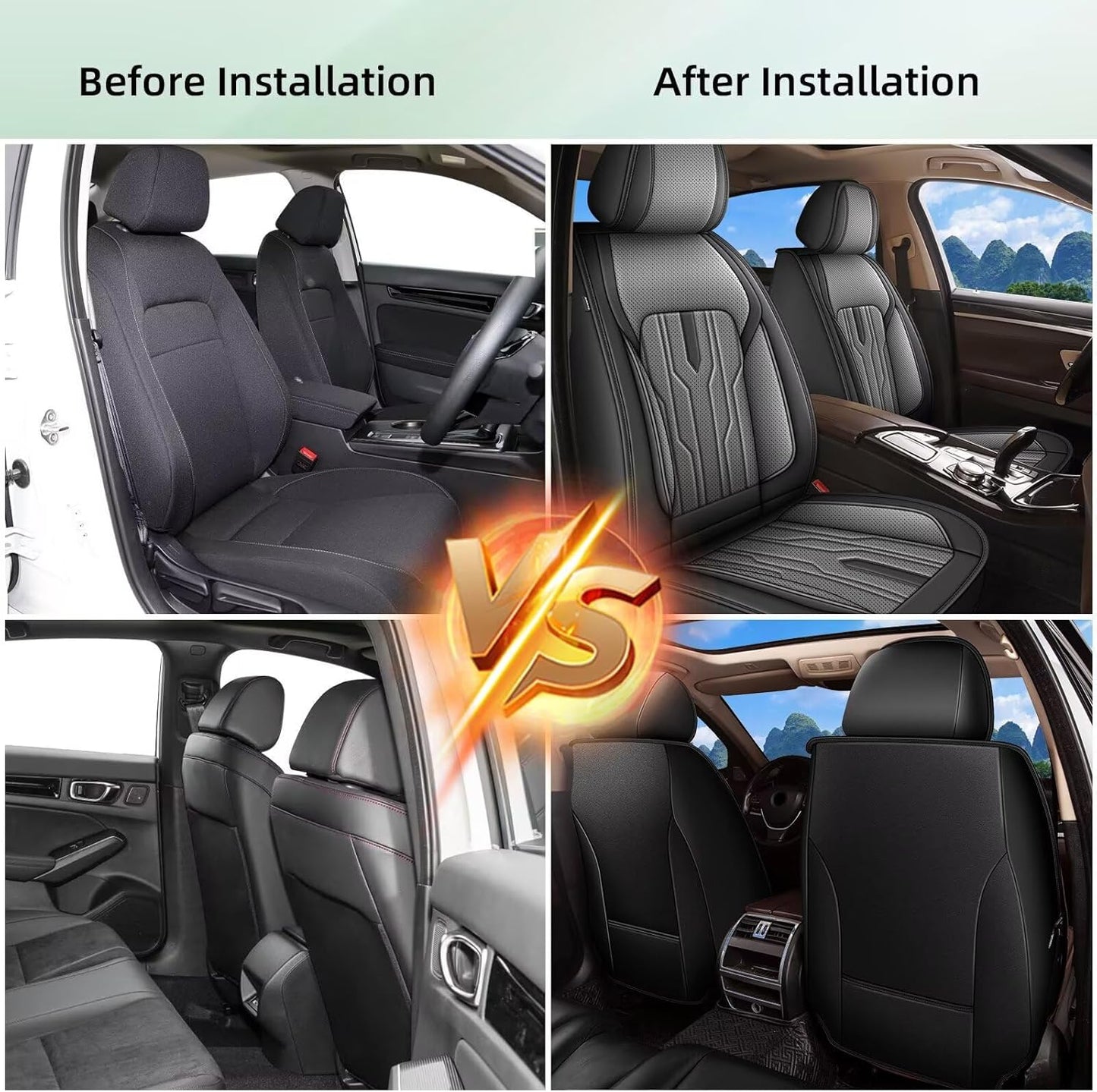 YORKENIC Fit for Hyundai Kona Seat Covers Front Set 2018-2024 2025: Breathable Leather Car Seat Covers Compatible Airbag (2 Front Set, Black & Grey)