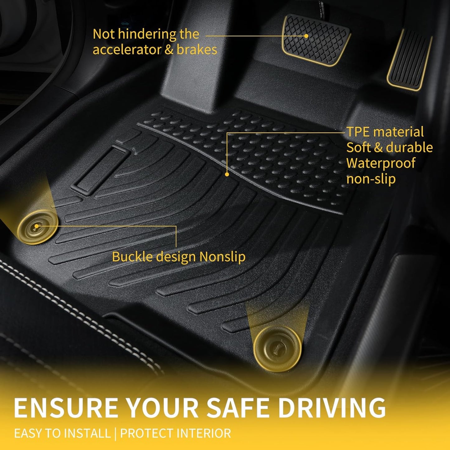 GINOWY-Floor Mats for Dodge Challenger RWD 2015-2023, TPE All Weather Challenger Car Floor Mats, Custom Fit Non-Slip Waterproof Challenger Automotive Floor Liners Accessories Black