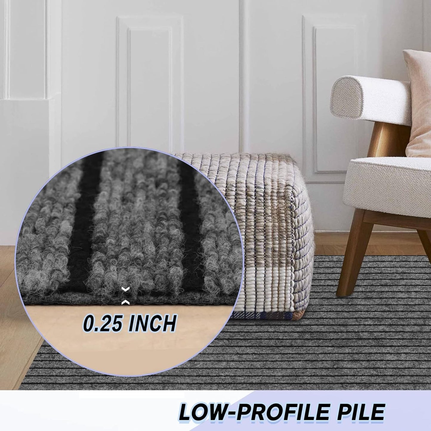 Custom Size Backed Non-Slip Area Rugs Runner, Easy Clean, Waterproof Runner Rugs for Hallway Entryway, Kitchen, Laundry, 3FT x 7FT, Gray Stripe