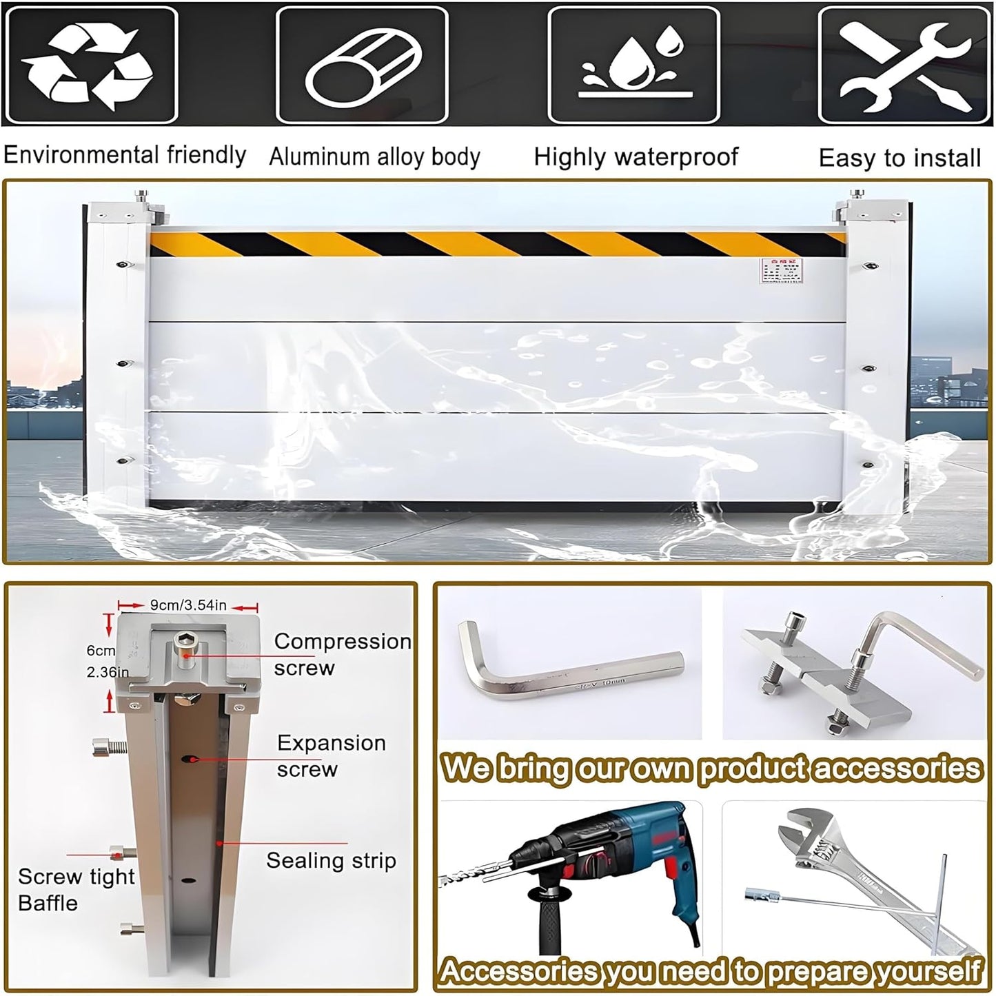Flood Barriers for Home Exterior,Aluminum Alloy Outdoor Garage Doors Water Barriers for Flooding(H39.4Inch,L9FT)
