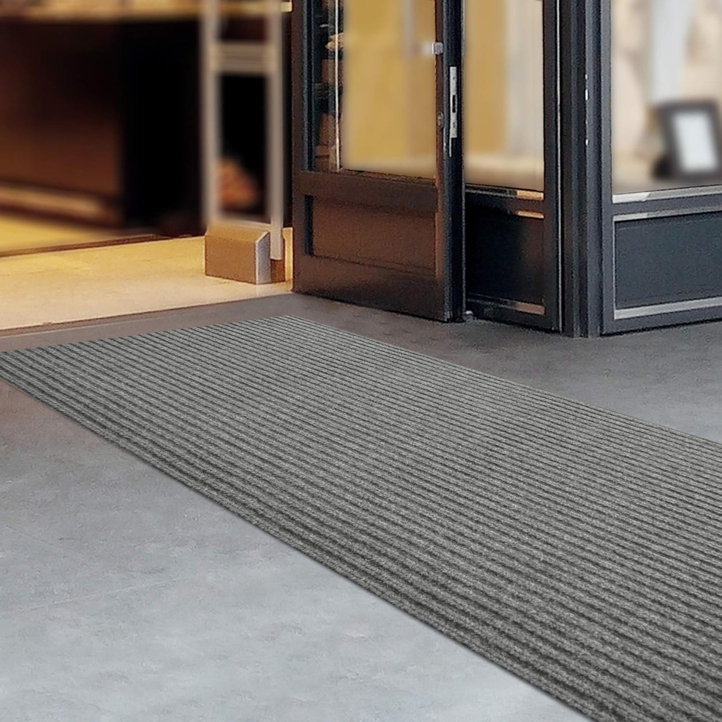 iCustomRug Spartan Weather Warrior Indoor/Outdoor Utility Ribbed Carpet Runner with Non-Slip Thermoplastic Rubber Backing, 3ft X 48ft in Grey