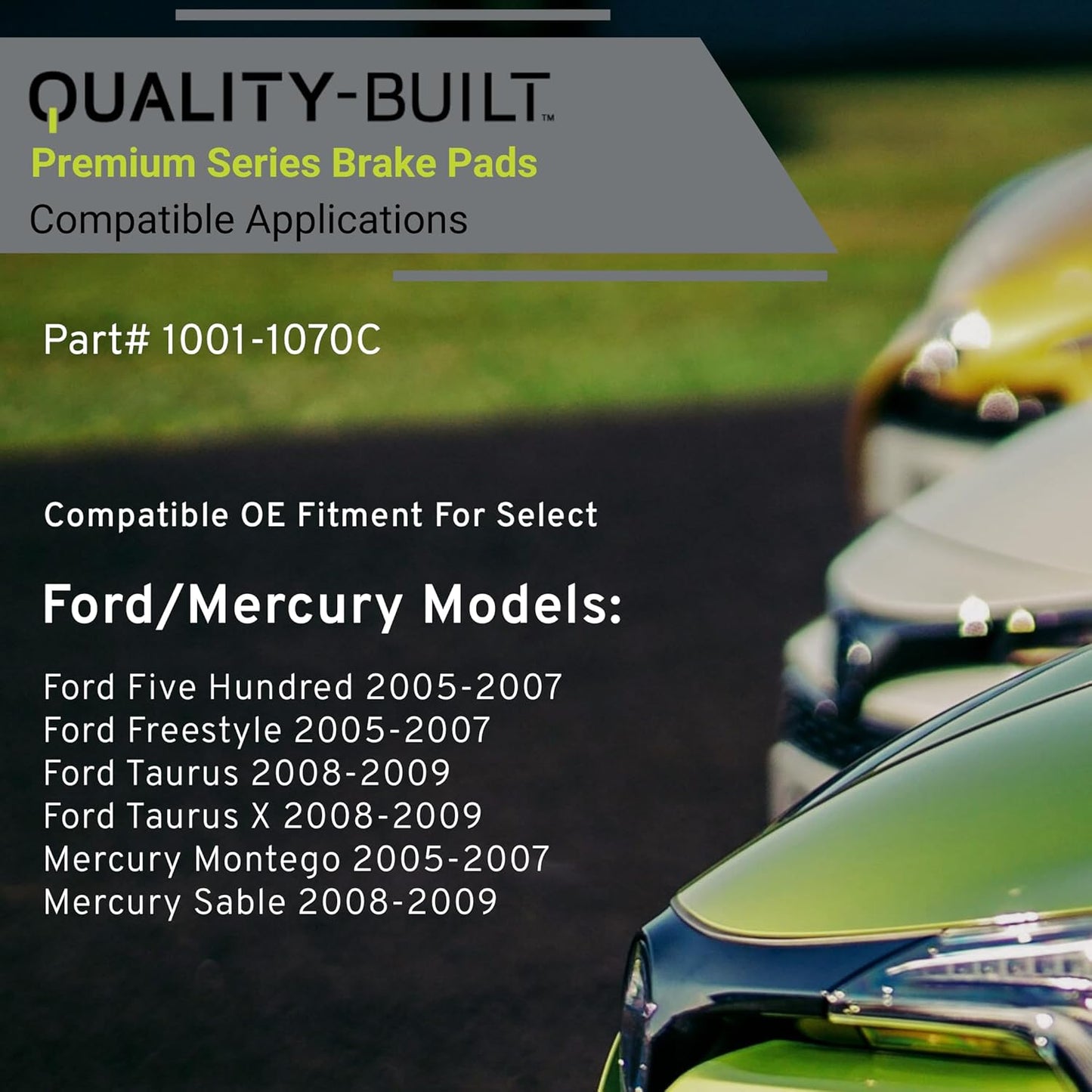 Premium Ceramic Front Brake Pads (1001-1070C) Compatible with Ford Five Hundred 2007-2005, Freestyle 2007-2005, Taurus 2009-2008, Taurus X 2009-2008, Mercury Montego 2007-2005 & More