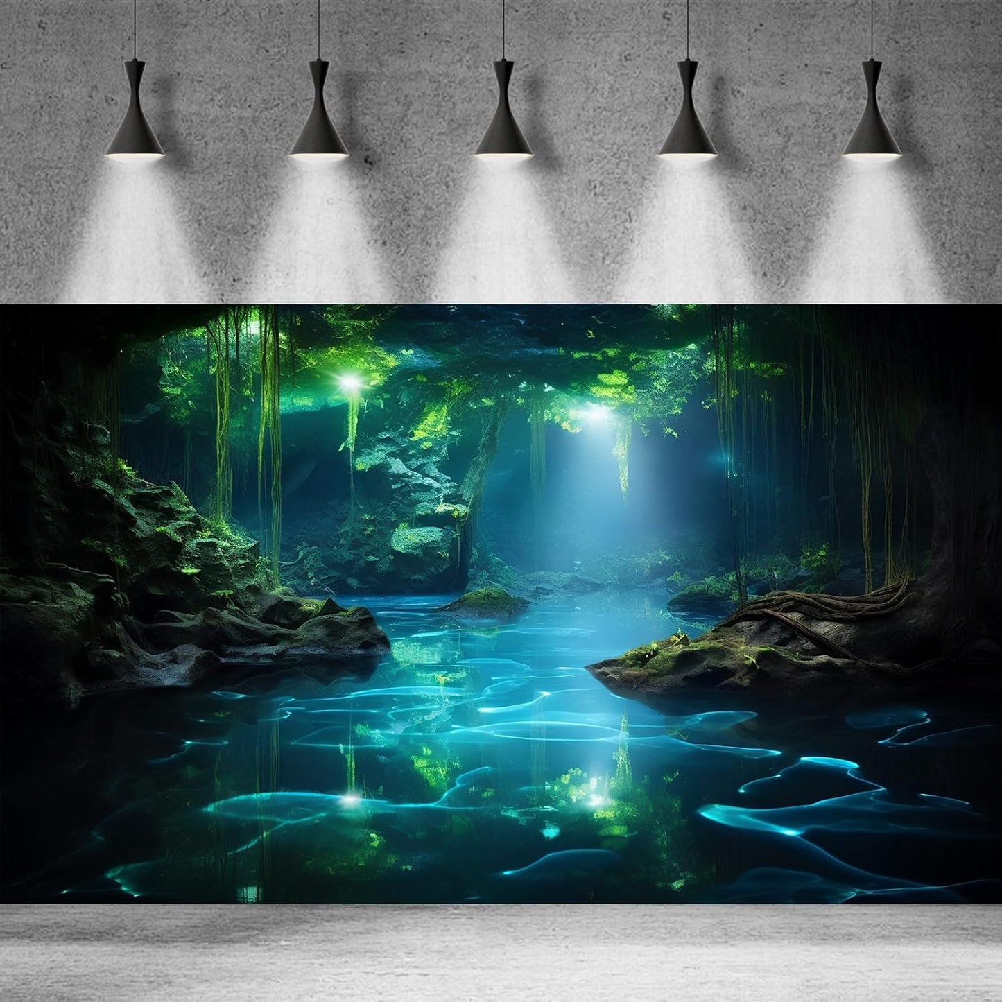 Cave Aquarium Background Underwater Cave with Light Beam Tranquil Stream Terrarium Background Mysterious Elegant Fantasy Tropical Plants Fish Tank Backdrop Wallpaper Poster Decorations Vinyl 30x12in
