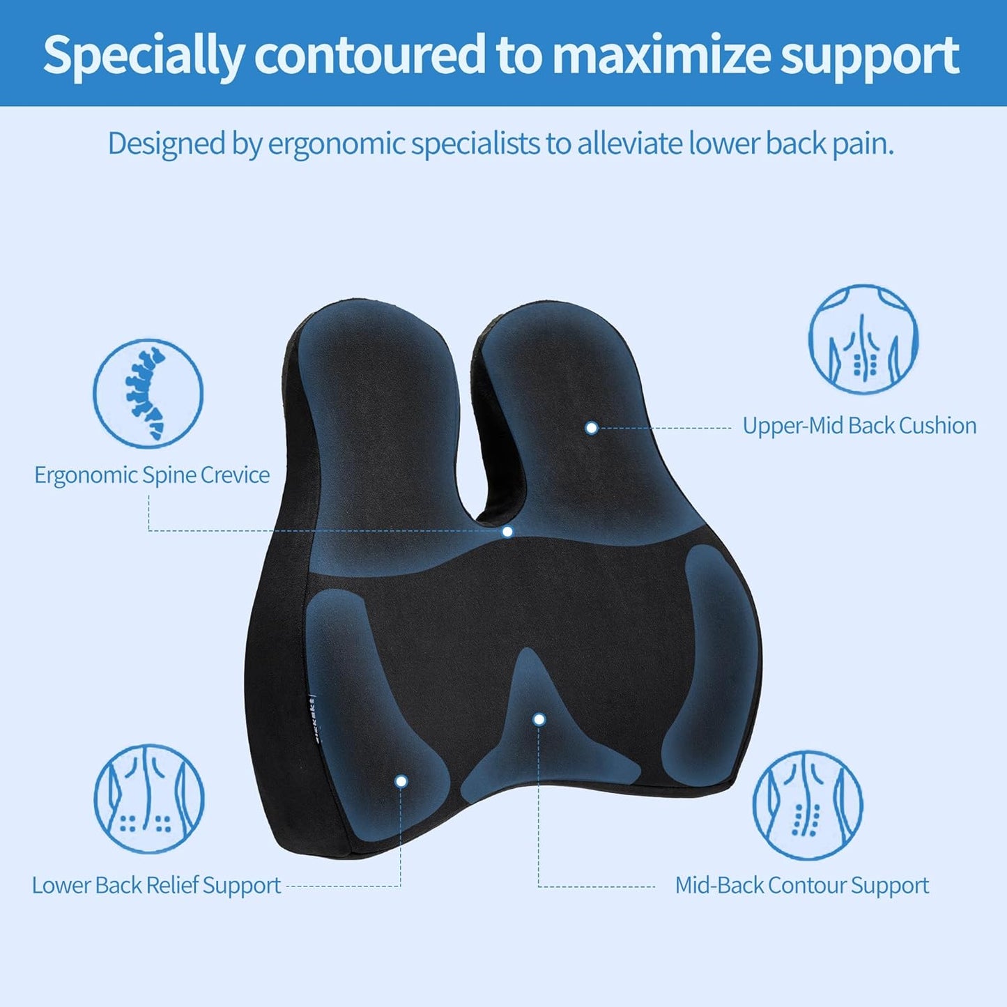 Lumbar Support Pillow for Office Chair and Car Seat - Gel Memory Foam Back Cushion Improve Sitting Posture & Back Pain Relief, Lumbar Support Cushion with Adjustable Strap & Non-Slip