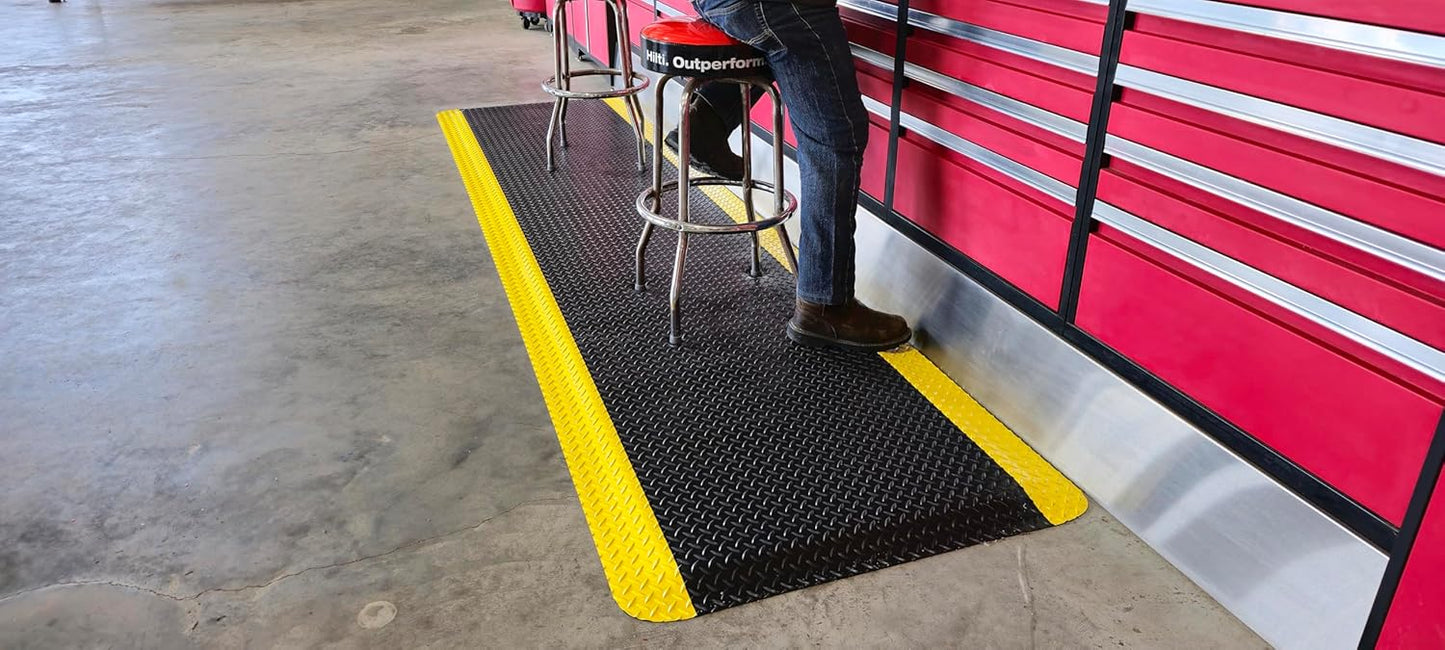 Rhino Mats, American Classic Diamond Anti-Fatigue Mats, Industrial Ergonomic Comfort Standing Mat for Work, Home, Garage, Office, Kitchen or Anywhere (Black/Yellow 1" Thick, 3 FT. x 16 FT.)