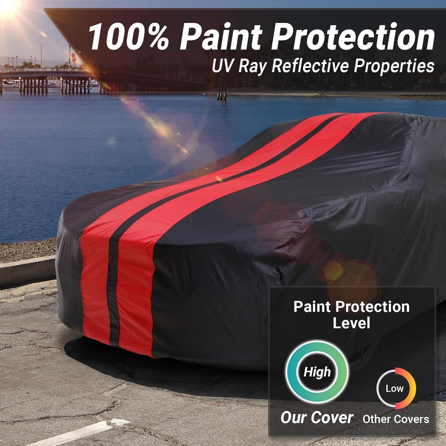 iCarCover Custom Car Cover for Chevy Styleline Special (1949-1952) Waterproof All Weather Rain Snow UV Sun Protector Full Exterior Indoor Outdoor Car Cover (Stripe - Black/Red)