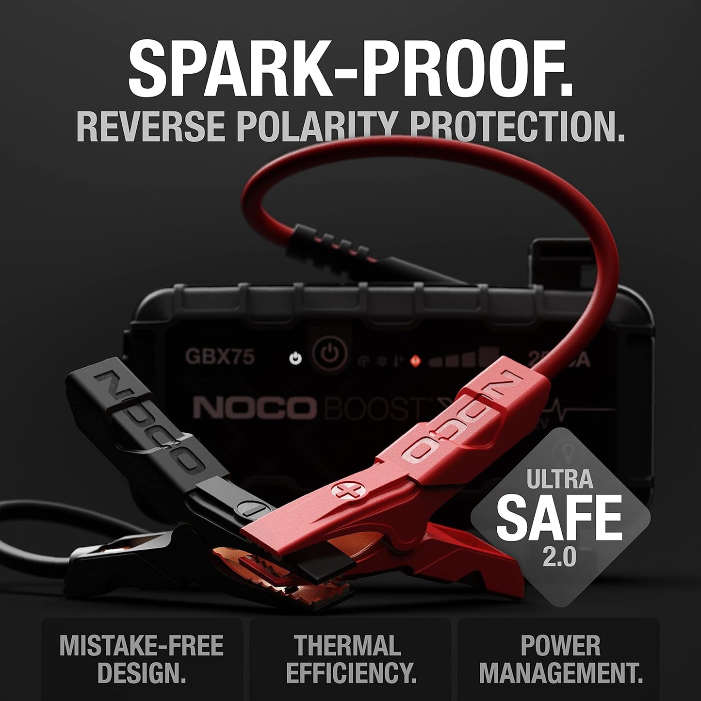 NOCO Boost X GBX75: 2500A UltraSafe Jump Starter – 12V Lithium Battery Booster Pack, Portable Jump Box, Power Bank & Jumper Cables - for 8.5L Gas and 6.5L Diesel Engines