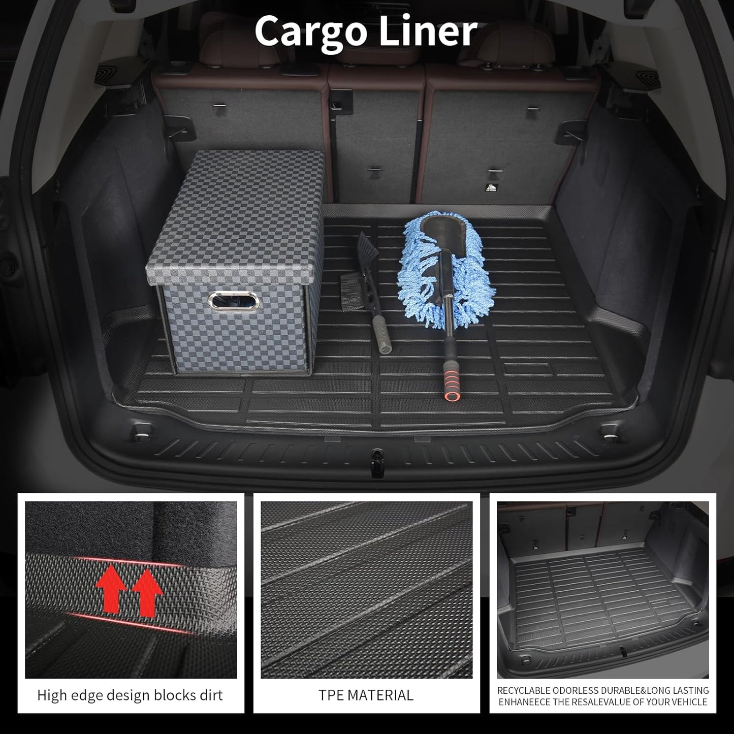 All Weather Floor Mats and Cargo Liners Set Fit for Mazda CX-90 & CX90 PHEV 7 Seater (2nd Row Captain Seat or Bucket Seat) 2024 2025 TPE Car Mats Rubber Trunk Liner CX90 Accessories