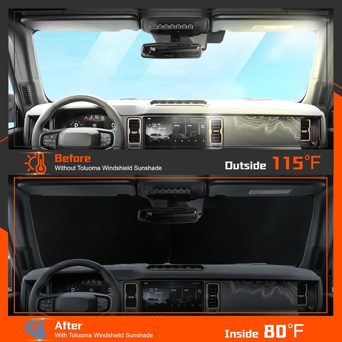 Custom Fit Windshield Sun Shade for H-yun-dai Sonata 2020-2025/Kia K5 2021-2025 - Full Coverage, 210T Reflective Fabric, Double-Layer Design - Blocks 99% UV Rays, Easy to Install and Store