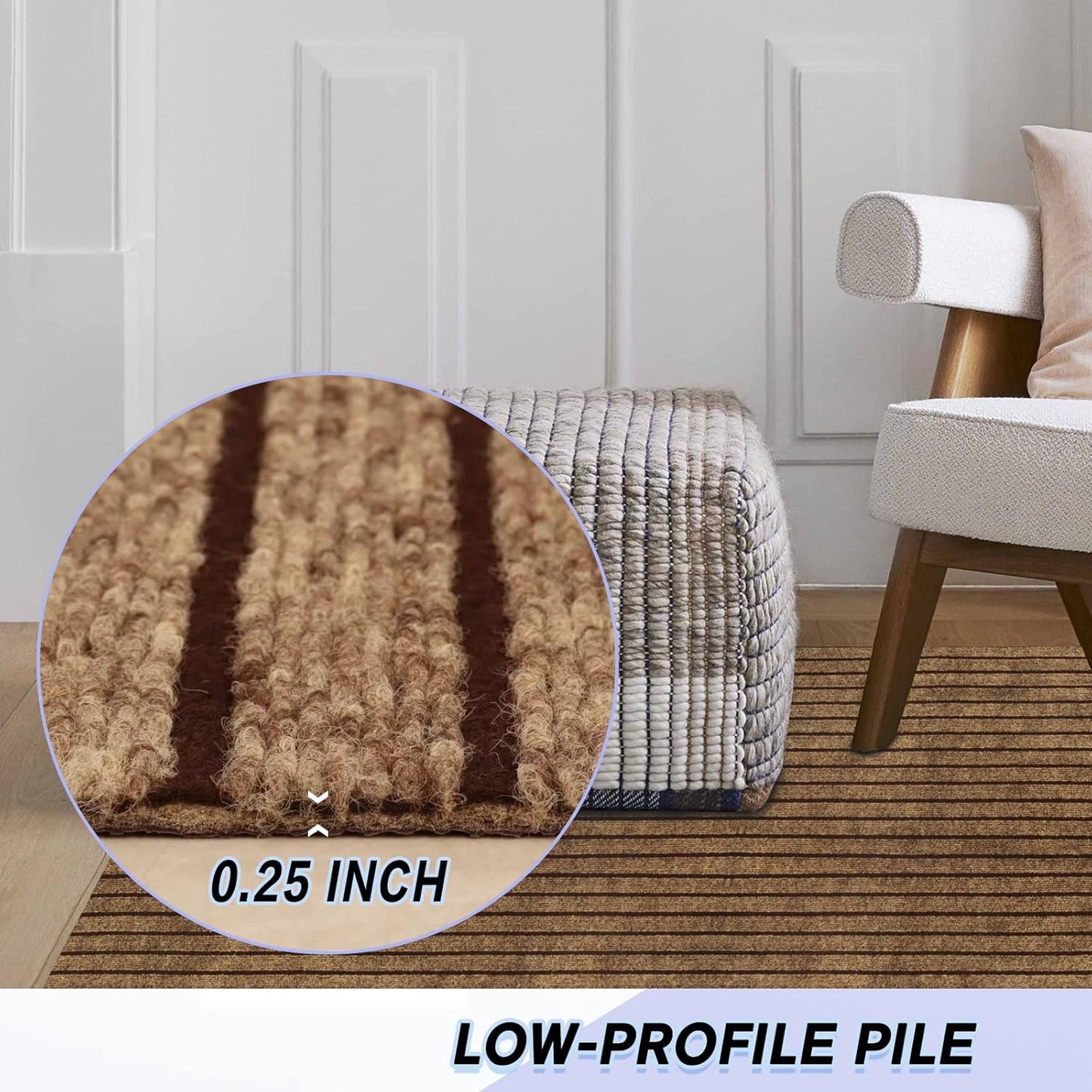 Custom Size Backed Non-Slip Area Rugs Runner, Easy Clean, Waterproof Runner Rugs for Hallway Entryway, Kitchen, Laundry, 4FT x 6FT, Brown Stripe