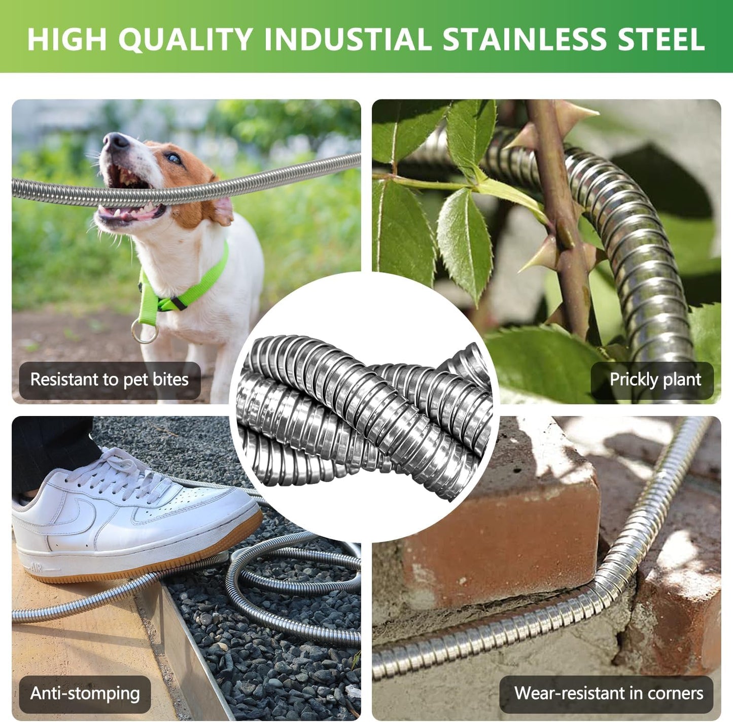 Lightweight Stainless Steel Garden Hose 25Ft – Kinkless Flexible Metal Water Hose - Thorn Proof Steel Hose with Solid Fittings for Garden, Outdoor Use (25ft)