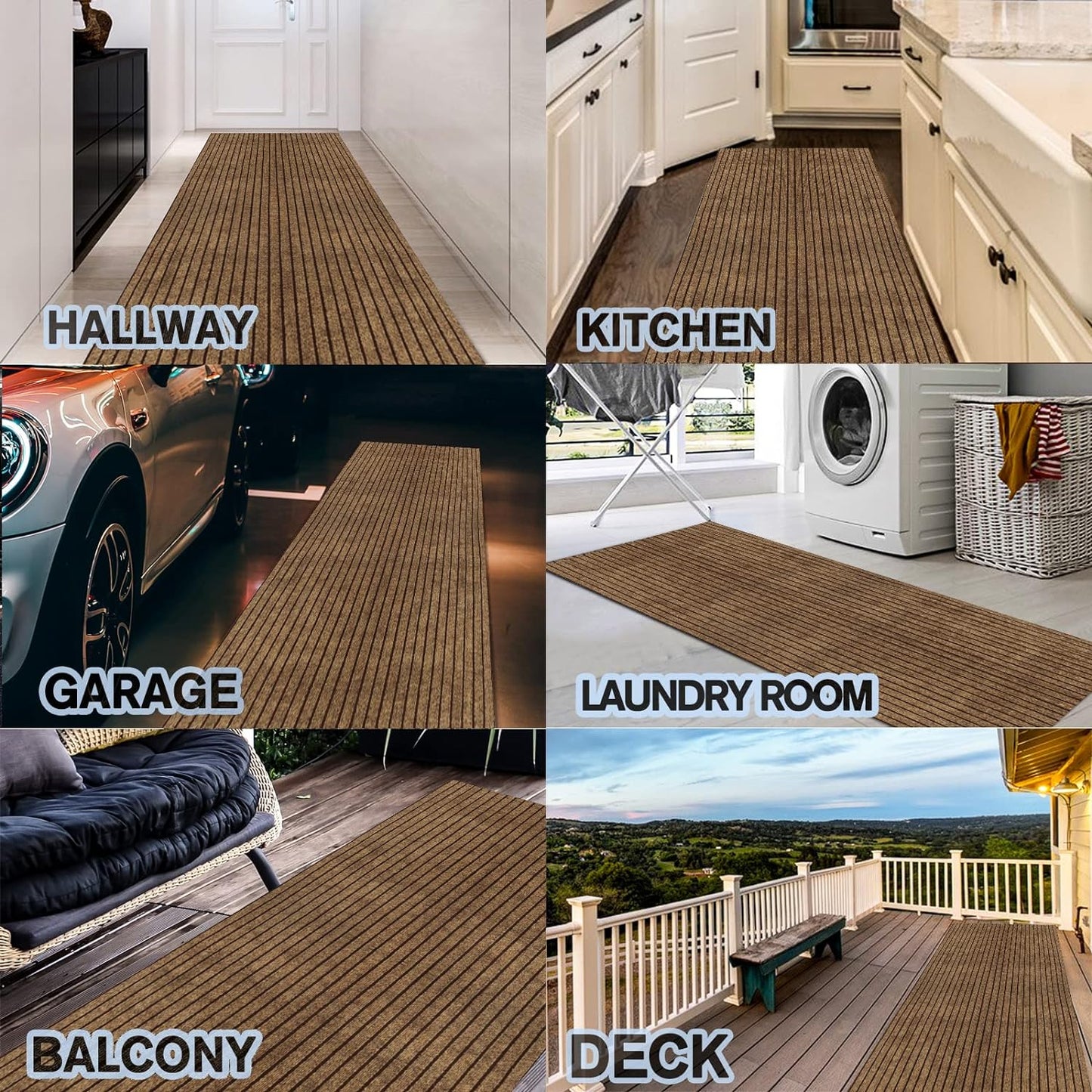 Custom Size Backed Non-Slip Area Rugs Runner, Easy Clean, Waterproof Runner Rugs for Hallway Entryway, Kitchen, Laundry, 2FT x 77FT, Brown Stripe