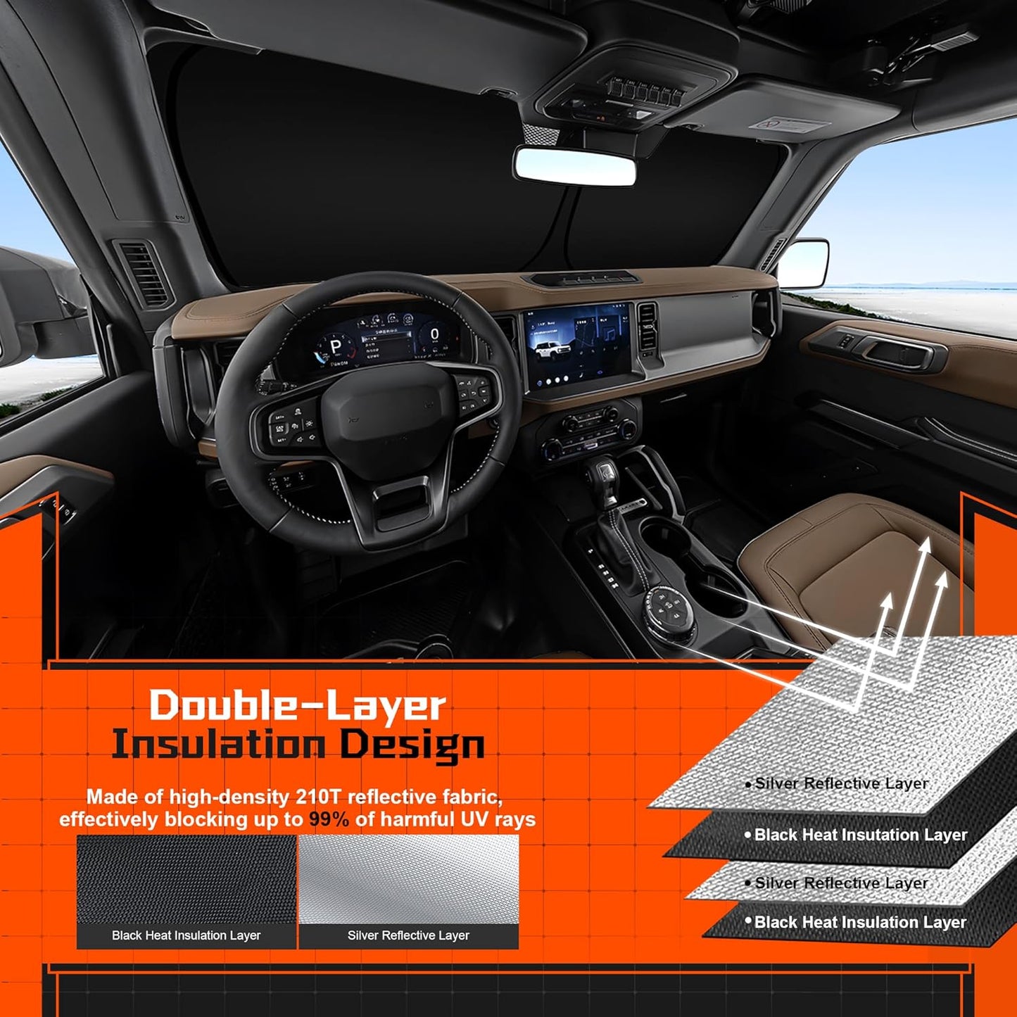 Custom Fit Windshield Sun Shade for Kia K4 2025 2026 - Full Coverage, 210T Reflective Fabric, Double-Layer Design - Blocks 99% UV Rays, Keeps Car Cool, Easy to Install and Store