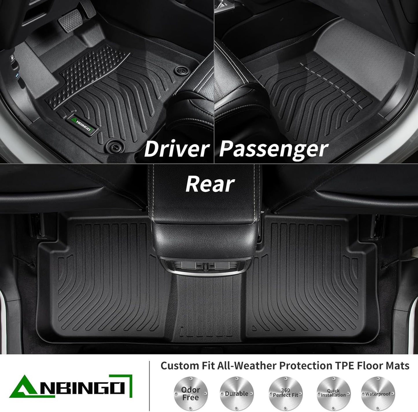 ANBINGO® Floor Mats Custom for VW Taos 2022 2023 2024 2025 S/SE/SEL AWD & FWD All Weather Protection TPE Heavy Duty Non-Slip Automotive Floor Liners Fits Front& 2nd Row VW Taos Full Set