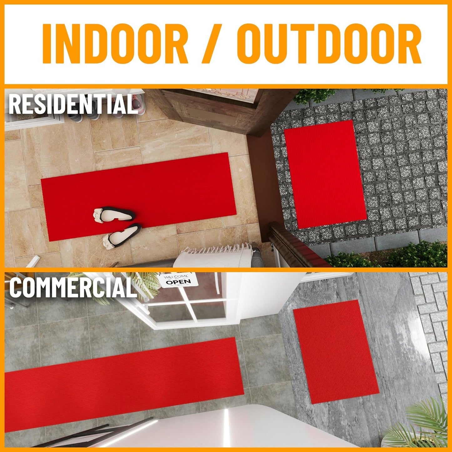 Ottomanson Mud Mat 2' x 3' Entryway Rug - Non-Slip Scraper Doormat for Muddy Paws, Dirt Trapping Indoor/Outdoor Mat for High-Traffic Areas, Kitchen, Garage, Patio, Red