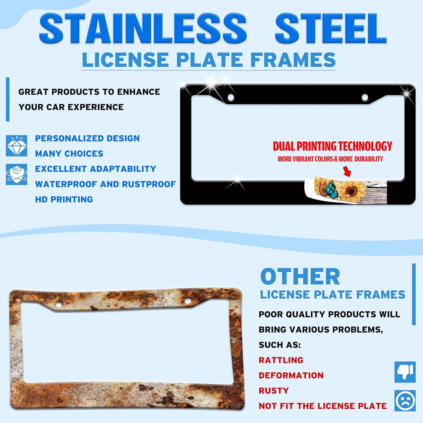 Triple Goddess License Plate Frame Mountains Moon License Plate Holder for Front or Rear Car Tags Reusable Durable Stainless Steel Car Funny Decoration with Screws 6.3 X 12.2 Inch for Men Women