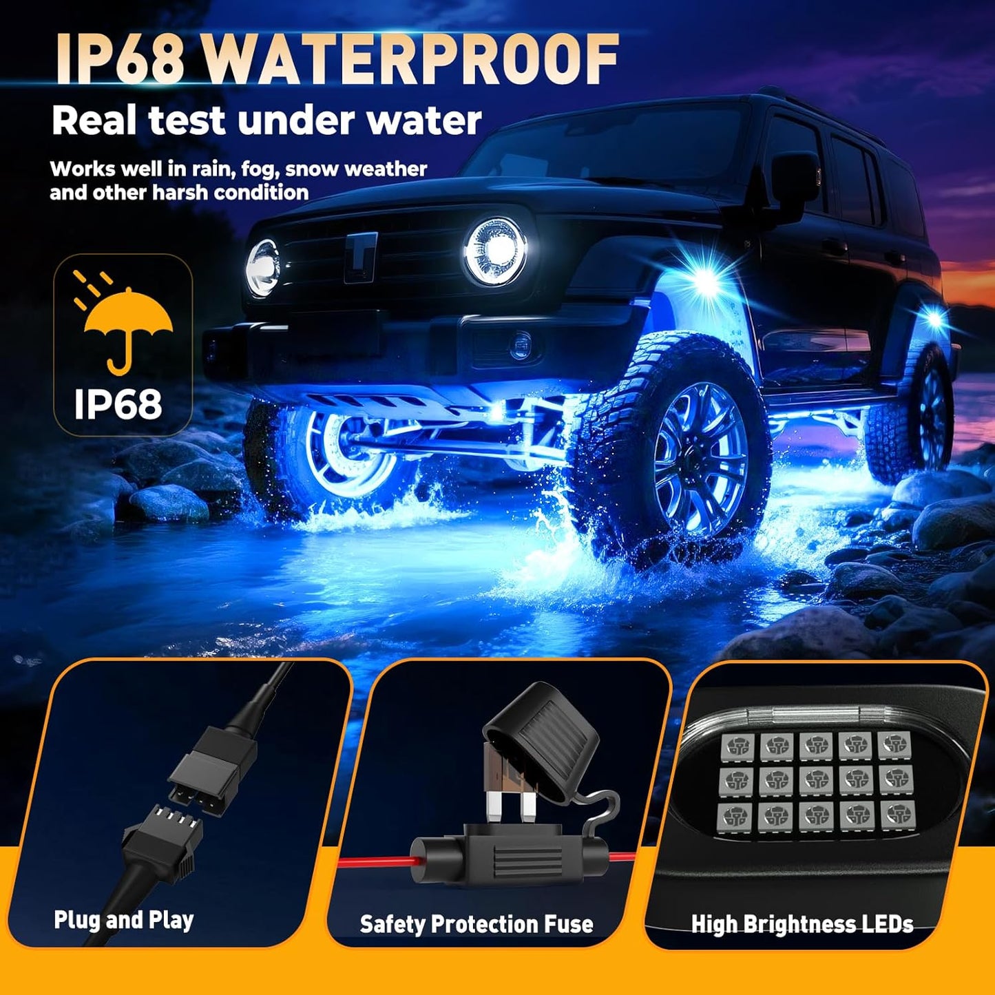 Honalia RGB Rock Lights for Trucks 8 pods, Neon Light Kits for UTV with Music Mode, Multicolor Truck Rock Light Kits for UTV ATV Golf Cart Four Wheeler RZR Truck