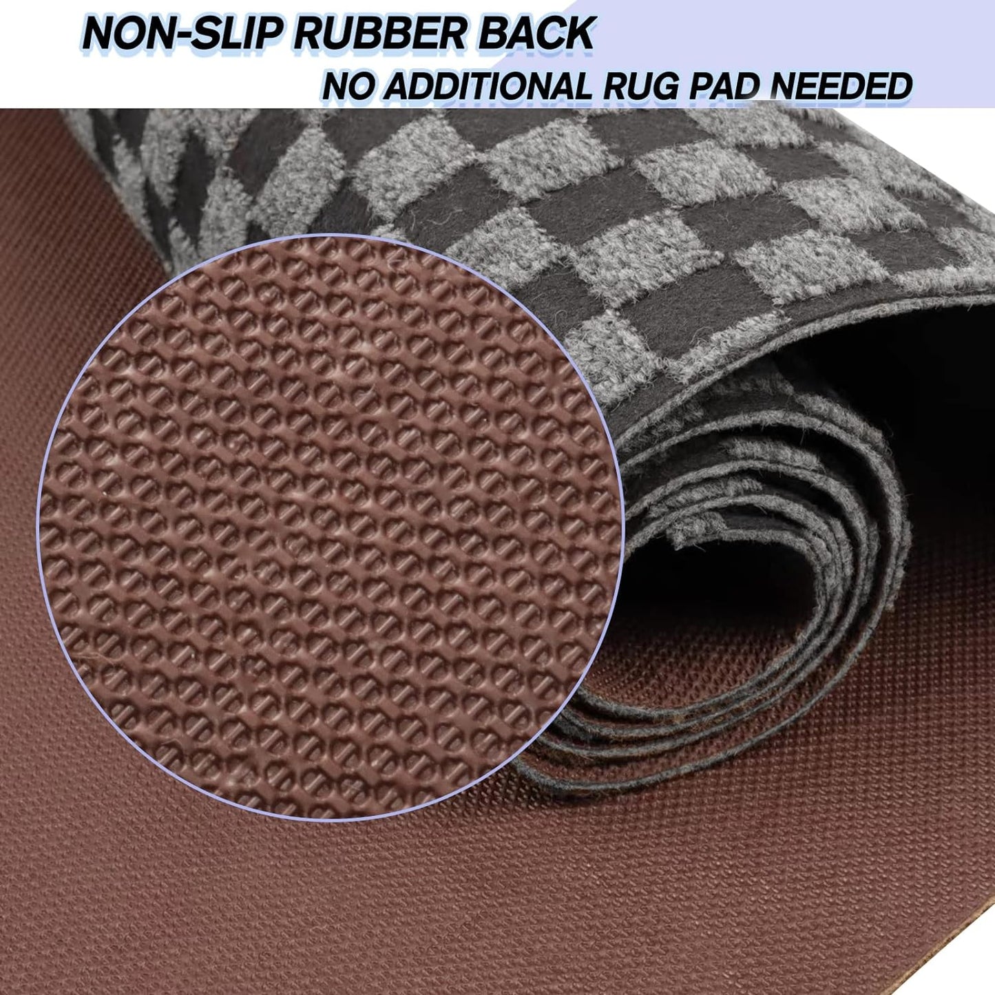 Custom Size Backed Non-Slip Area Rugs Runner, Easy Clean, Waterproof Runner Rugs for Hallway Entryway, Kitchen, Laundry, 4FT x 74FT, Gray Checkered