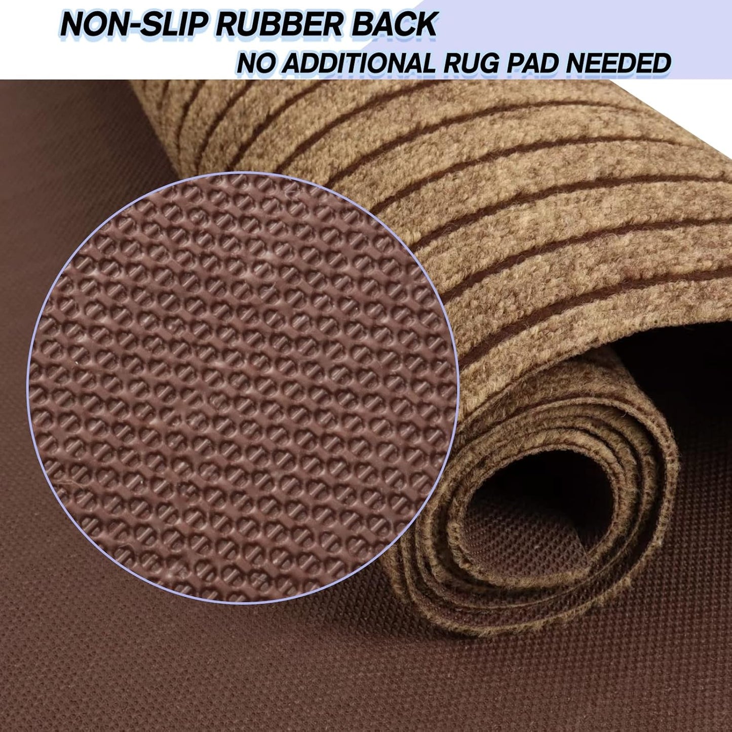 Custom Size Backed Non-Slip Area Rugs Runner, Easy Clean, Waterproof Runner Rugs for Hallway Entryway, Kitchen, Laundry, 4FT x 6FT, Brown Stripe
