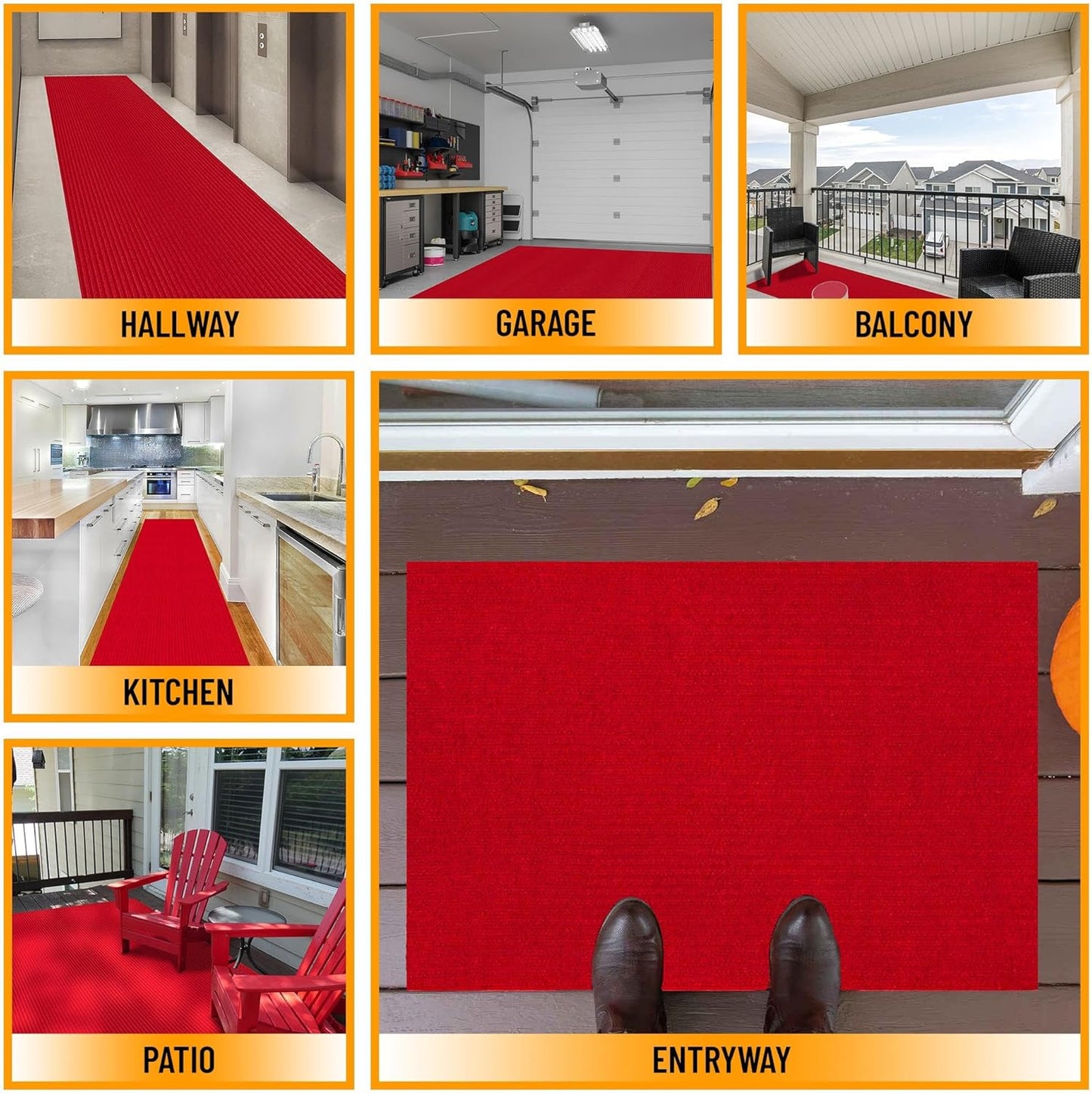Ottomanson 2'7" x 26' Hallway Runner with Scraper Pile Extra Durable Non-Slip Rug Mat for Indoor & Outdoor Use - Ideal for Kitchen, Entryway, Patio & Garage - High-Traffic Carpet, Red