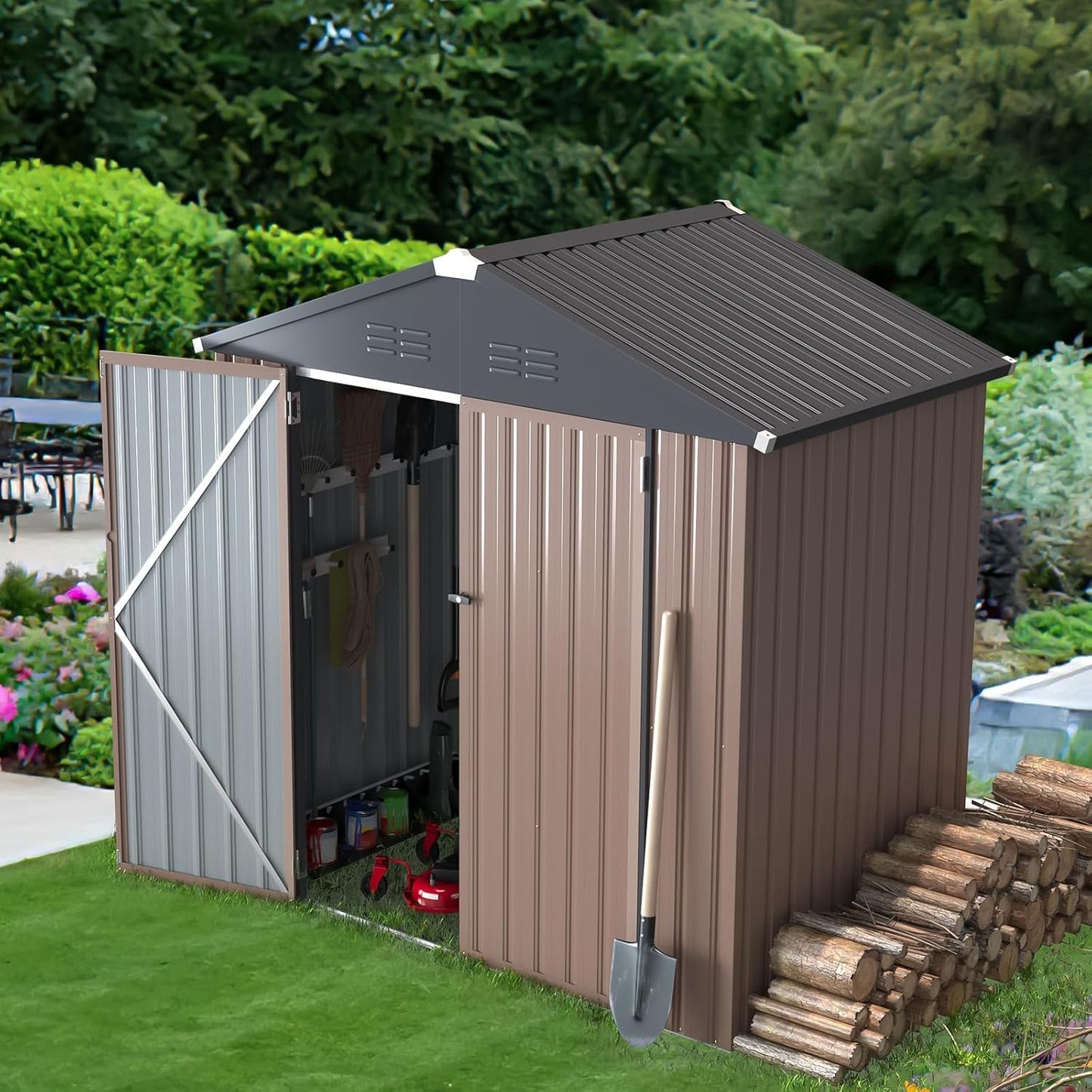 U-MAX 6x4 Storage Sheds & Outdoor Storage, Small 4x6 Outdoor Storage Garden Outside Shed kit, Galvanized Metal Utility Shed for Backyard, Patio and Lawn