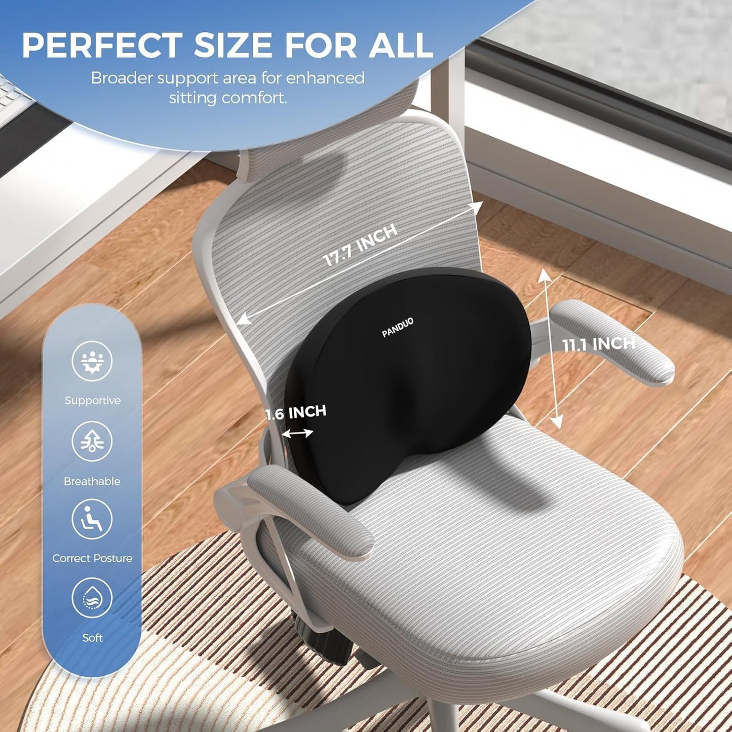 Lumbar Support Pillow for Office Chair, Memory Foam Lumbar Pillow for Lower Back Pain Relief (Black)