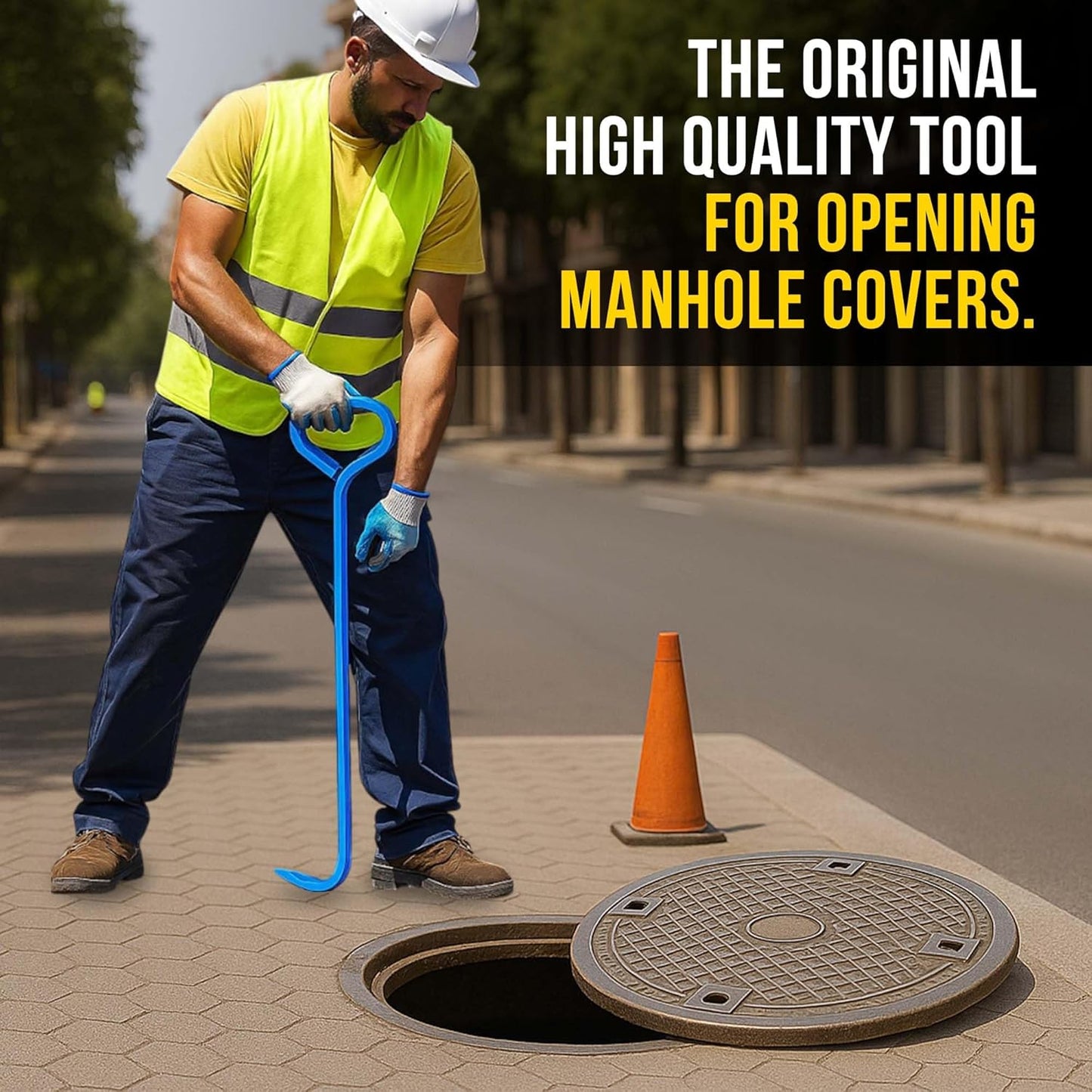 T&T Tools 30-Inch Manhole Hook - Heavy Duty Single Hook for Lifting Manhole Covers, Storm Drains, Septic Tank Risers - Rigid Hex Alloy Steel Tool for Lifting, Pulling, and Removing Covers - 1 Pack