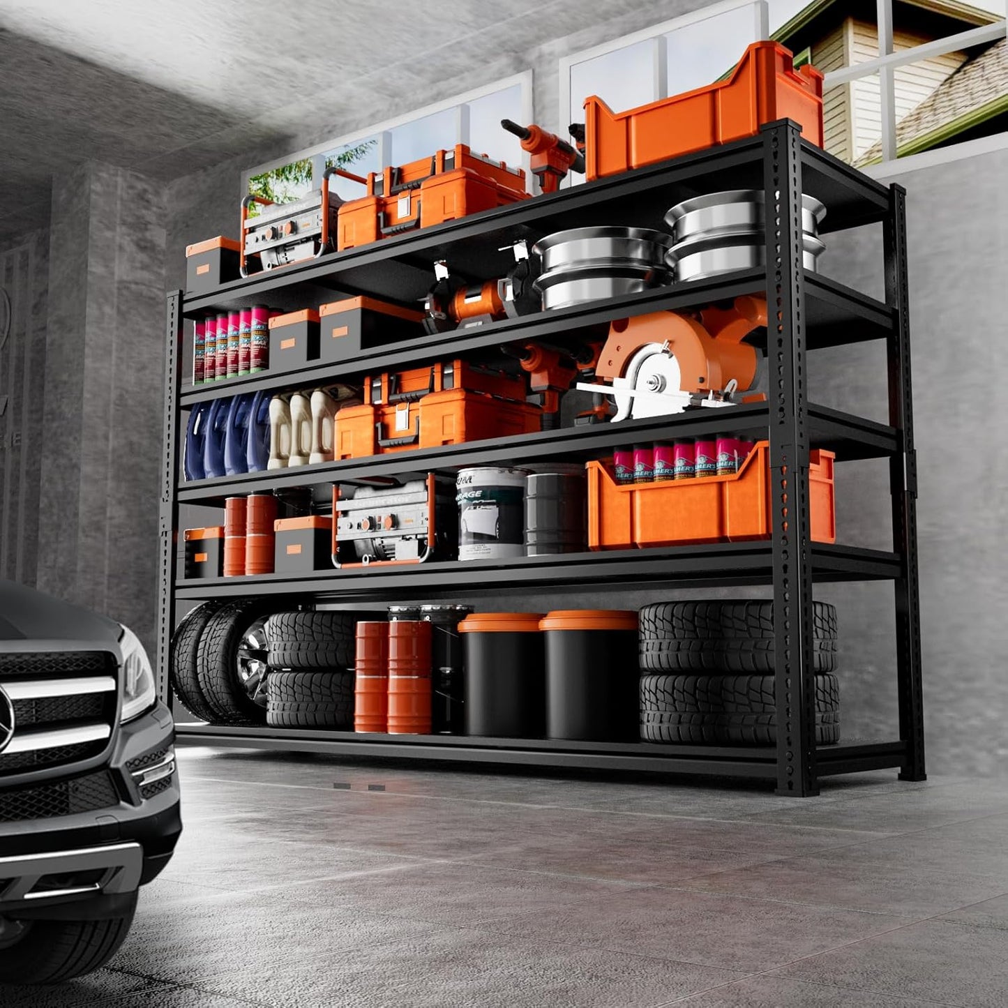 Storage Shelves Heavy Duty 3 PCS, 60" L x 24" W x 78" H Garage Storage Shelves Unit Loads 3700LBS, 5-Tier Adjustable Metal Industrial Utility Shelf Rack for Kitchen, Laundry Room, Warehouse, Basement
