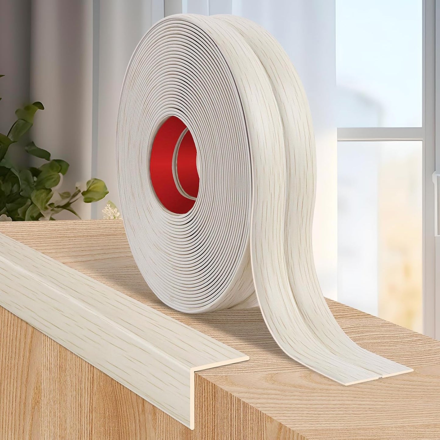 Flexible Wall Corner Protector Moulding Trim Peel and Stick Wall Corner Guards Edge Protector Self Adhesive Molding Trim Strip for Edge Ceiling (Beige Wood Grain, 2.4 in x 20 Ft)