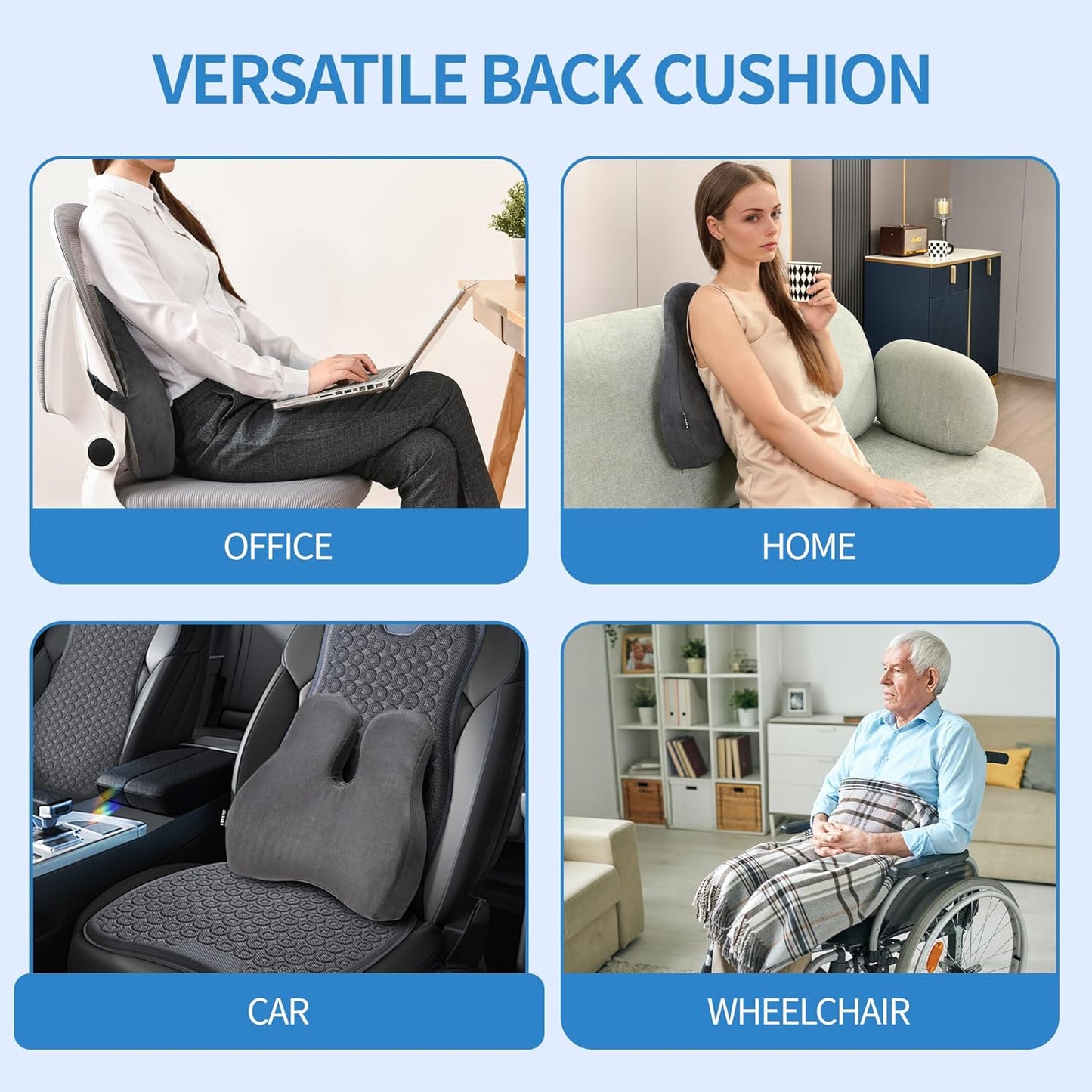 Lumbar Support Pillow for Office Chair and Car Seat - Gel Memory Foam Back Cushion Improve Sitting Posture & Back Pain Relief, Lumbar Support Cushion with Adjustable Strap & Non-Slip